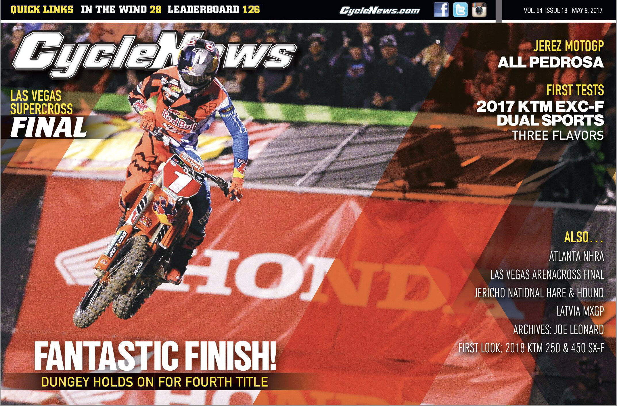 Ryan Dungey on the cover of Cycle News.
