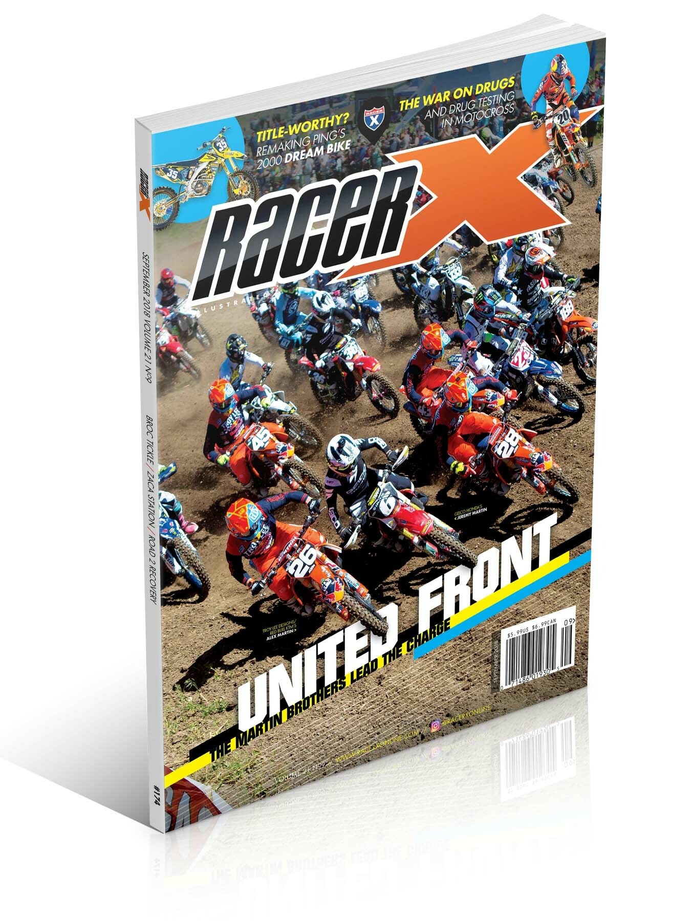 Brothers Alex (#26) and Jeremy (#6) Martin and the 250 field on the cover of Racer X Illustrated.
