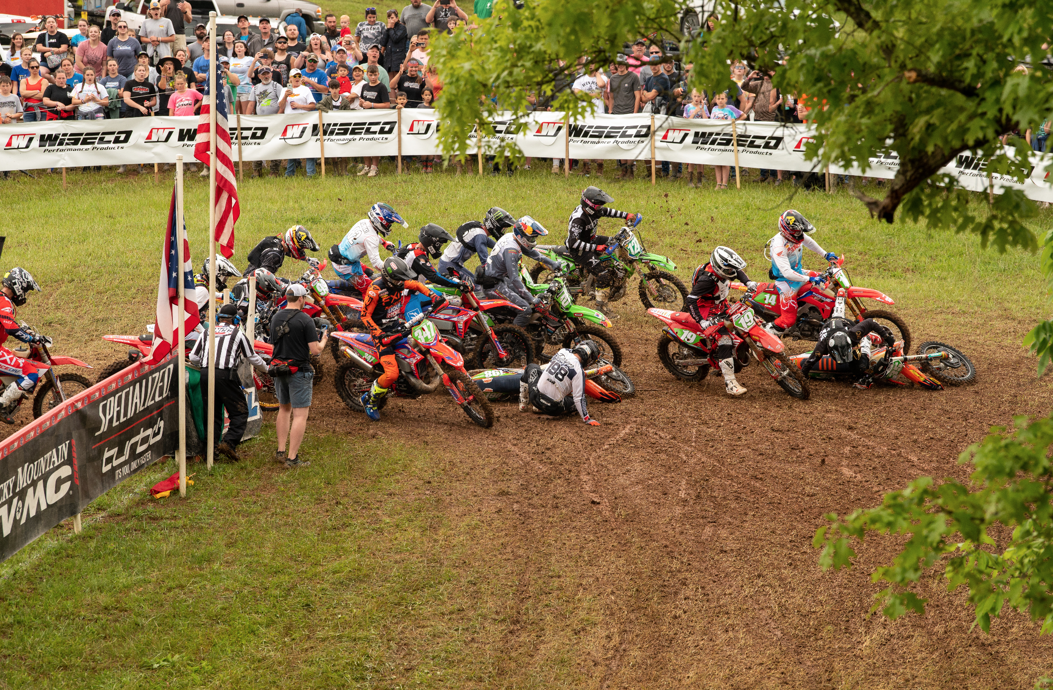 Liam Draper (#198) going down in the first turn of the XC2 start.