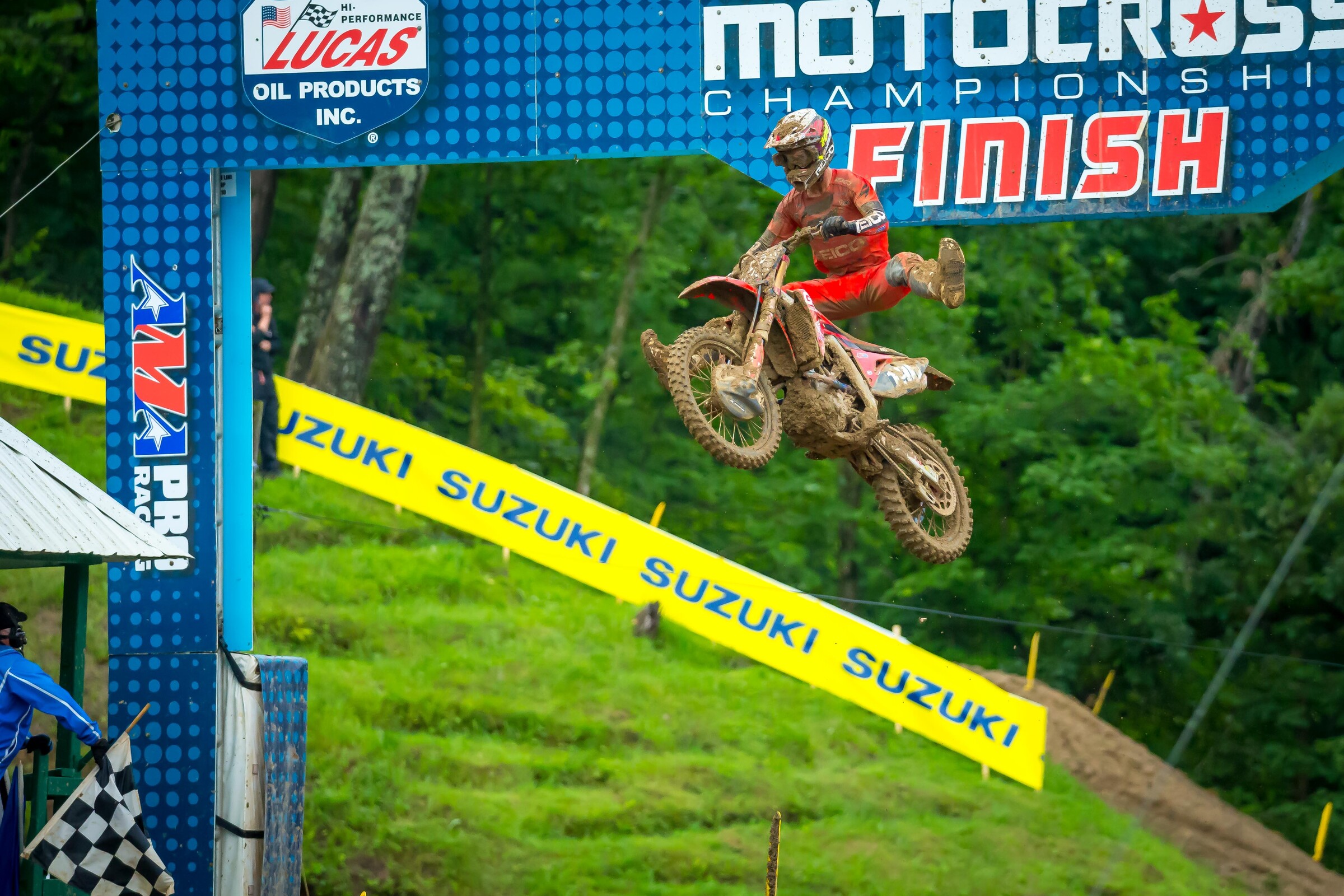 Lawrence winning moto one at the Spring Creek National.