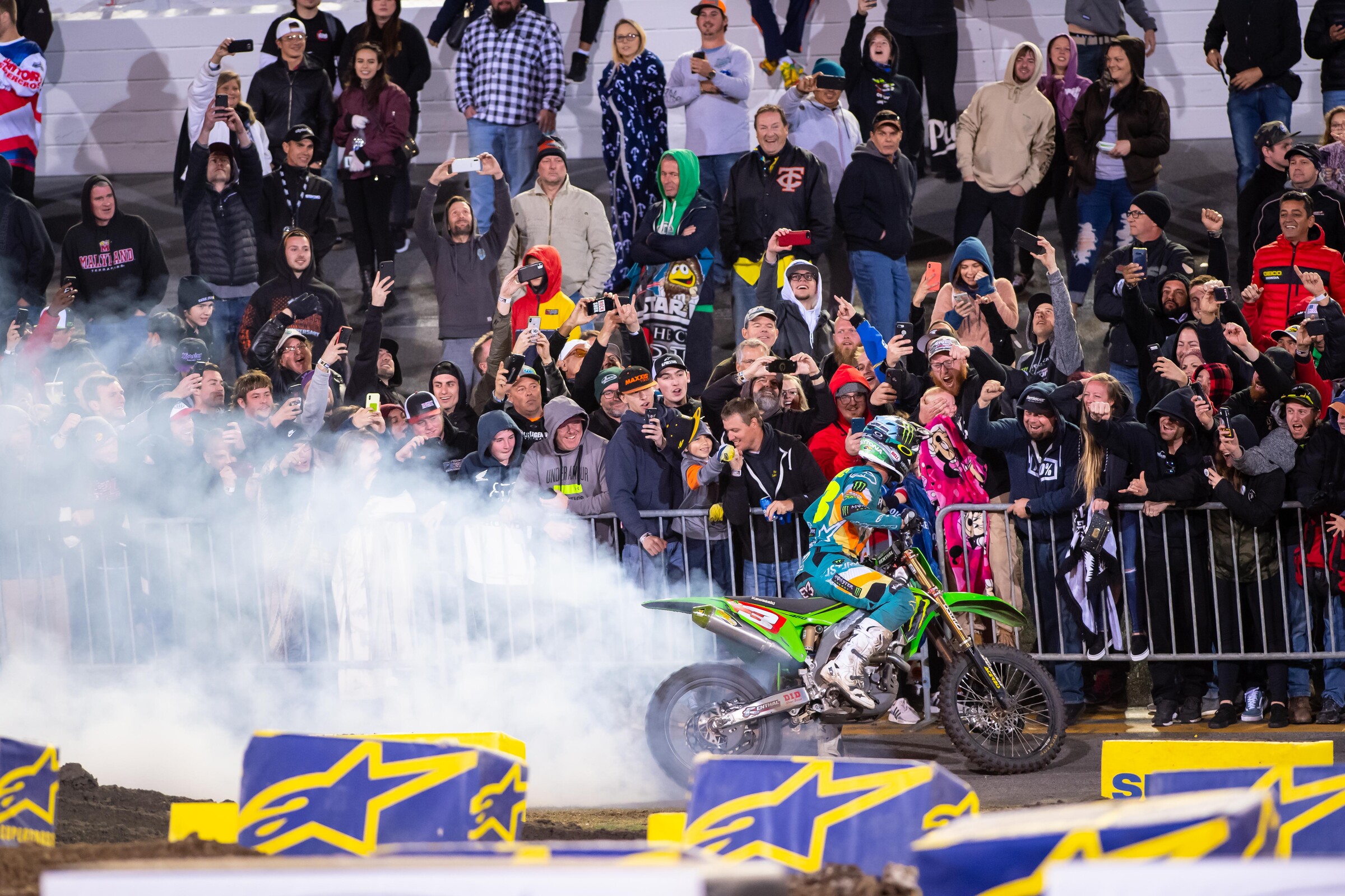 Tomac celebrates in typical Daytona fashion.
