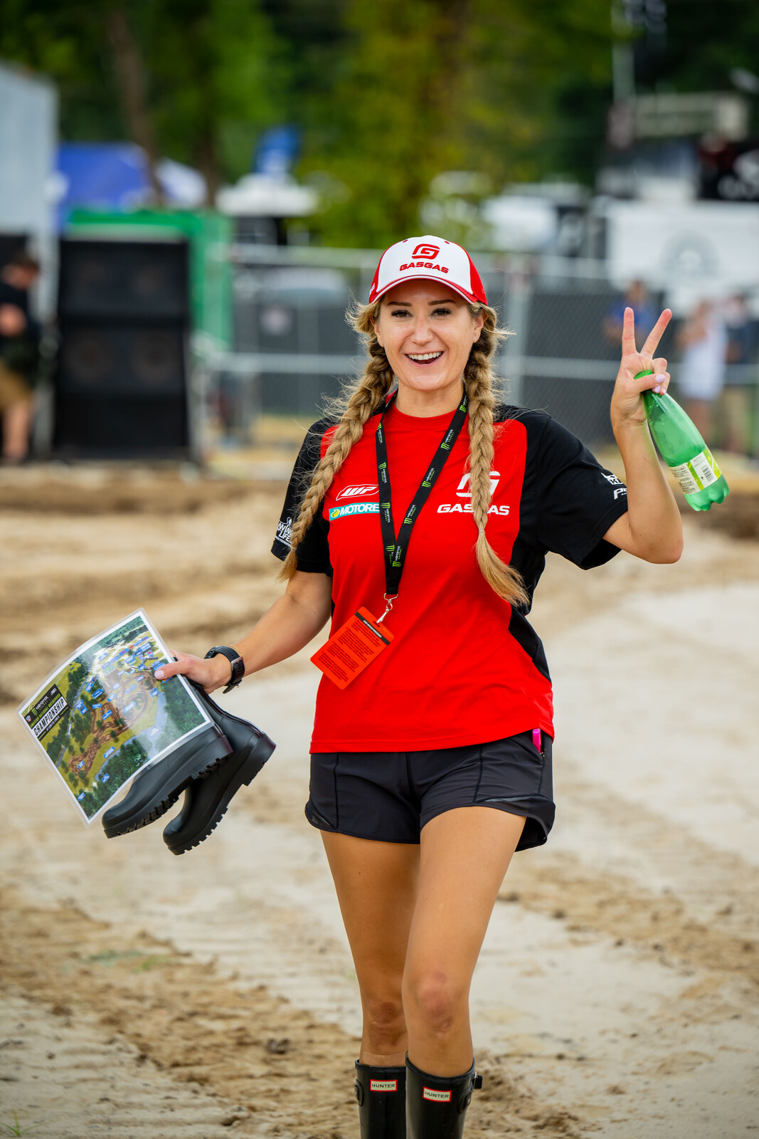 GasGas girl Jennifer Leads heads for the podium.