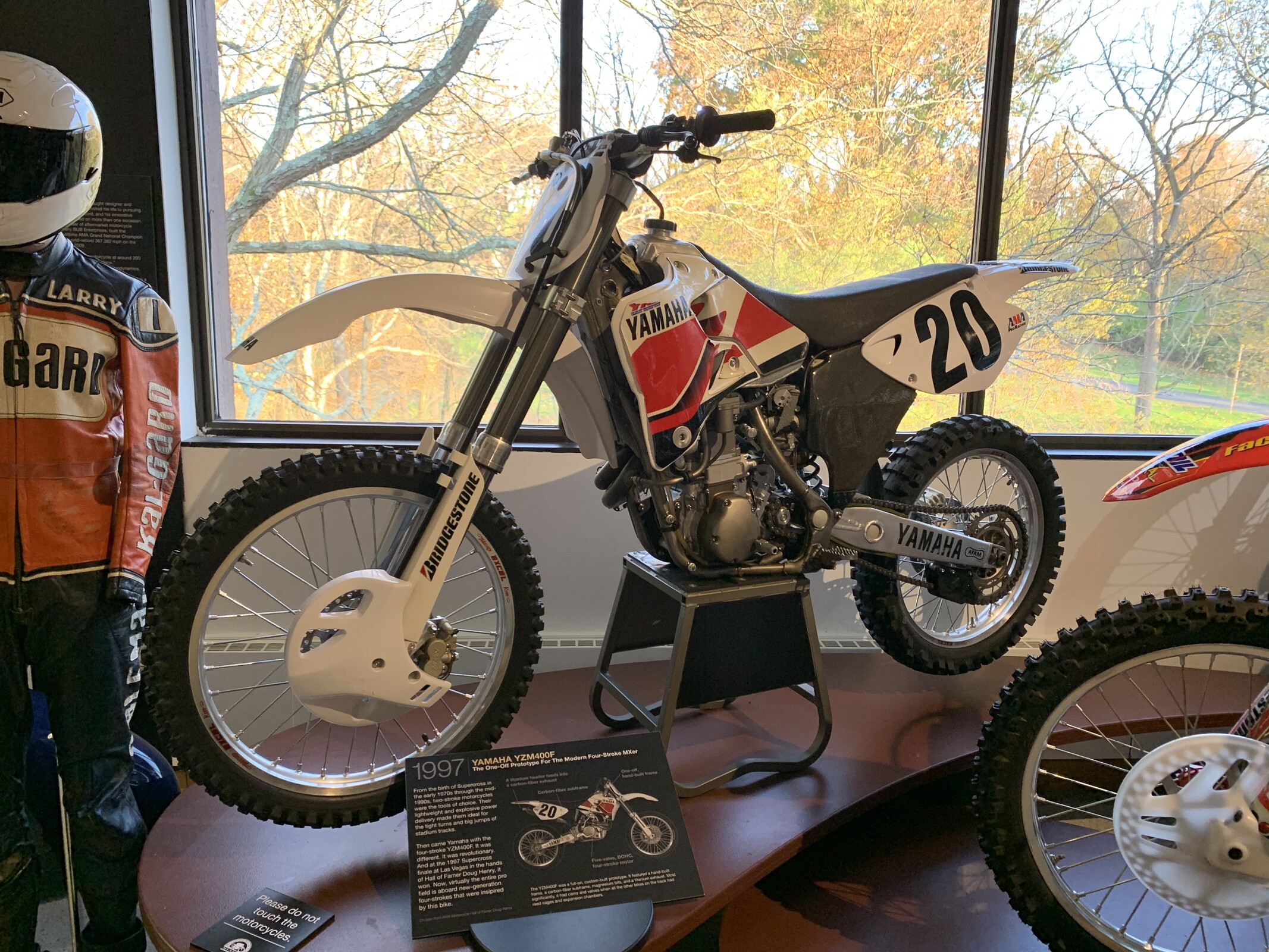 Doug Henry's 1997 Yamaha YZM400F in the American Motorcyclist Association Motorcycle Hall of Fame Museum.