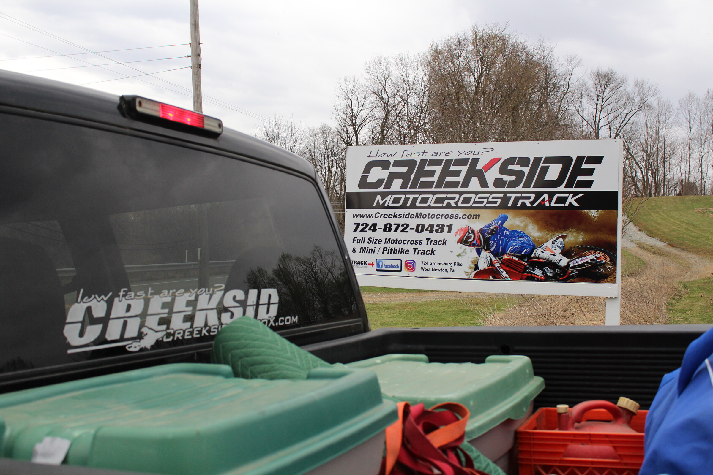 The Creekside Motocross sticker on the Kendra's truck wore out over the years. Picture: April 2019.