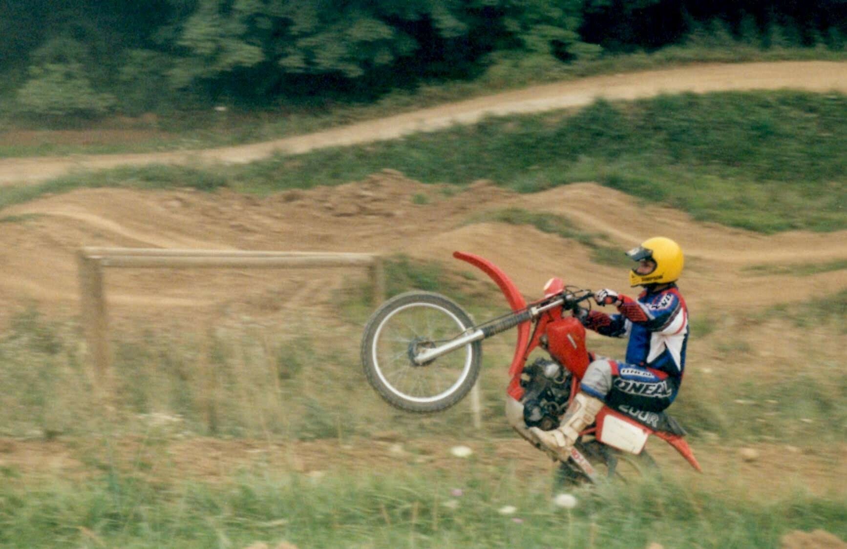 Mike Kendra showing his wheelie skills at Creekside Motocross in the early 2000s.