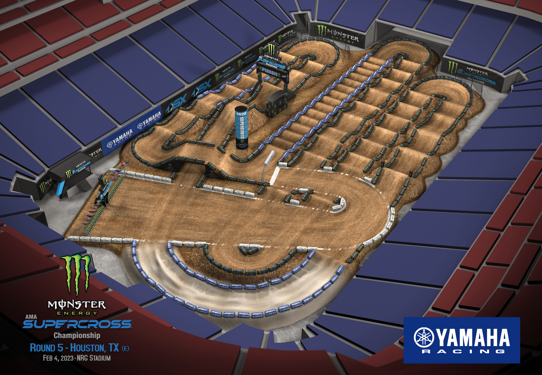 The 2023 Houston Supercross track map layout.