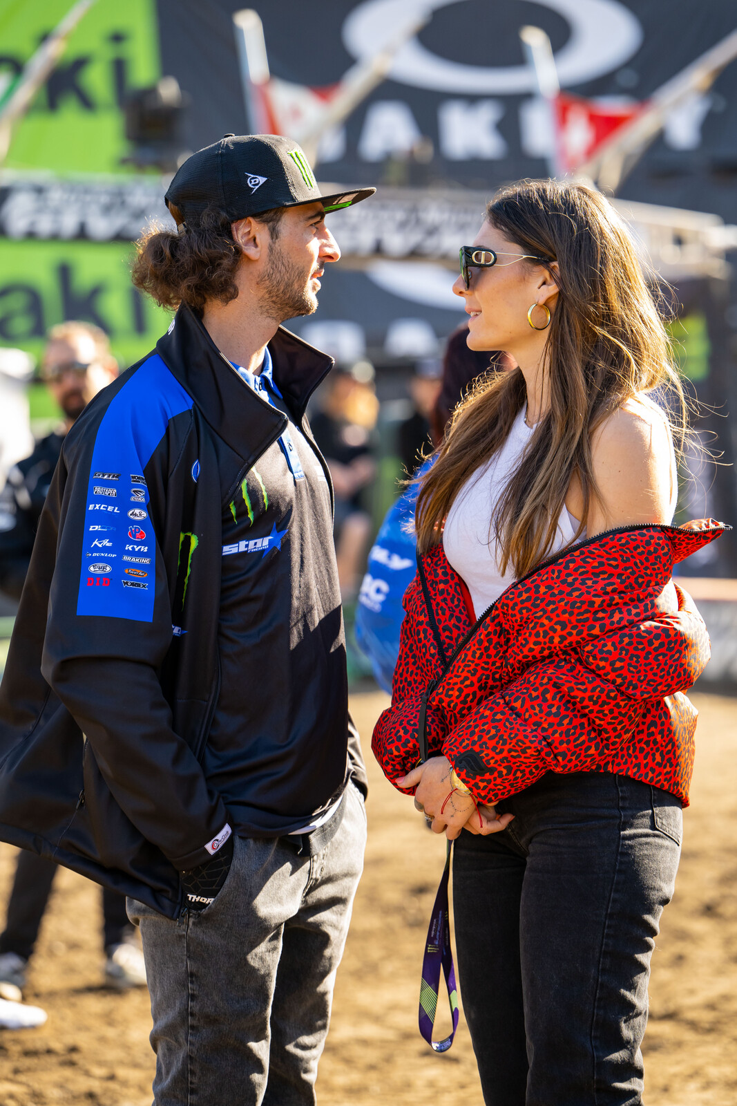 Nastasia and Dylan Ferrandis enjoy a warm track walk.