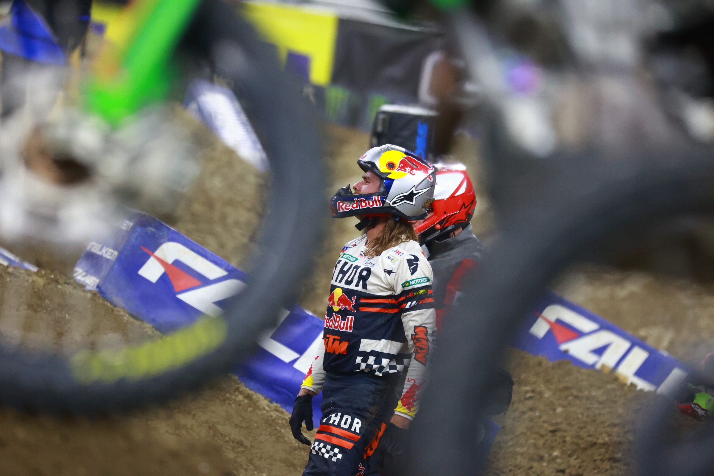 Aaron Plessinger following his crash in the late moments of the 450SX main event.