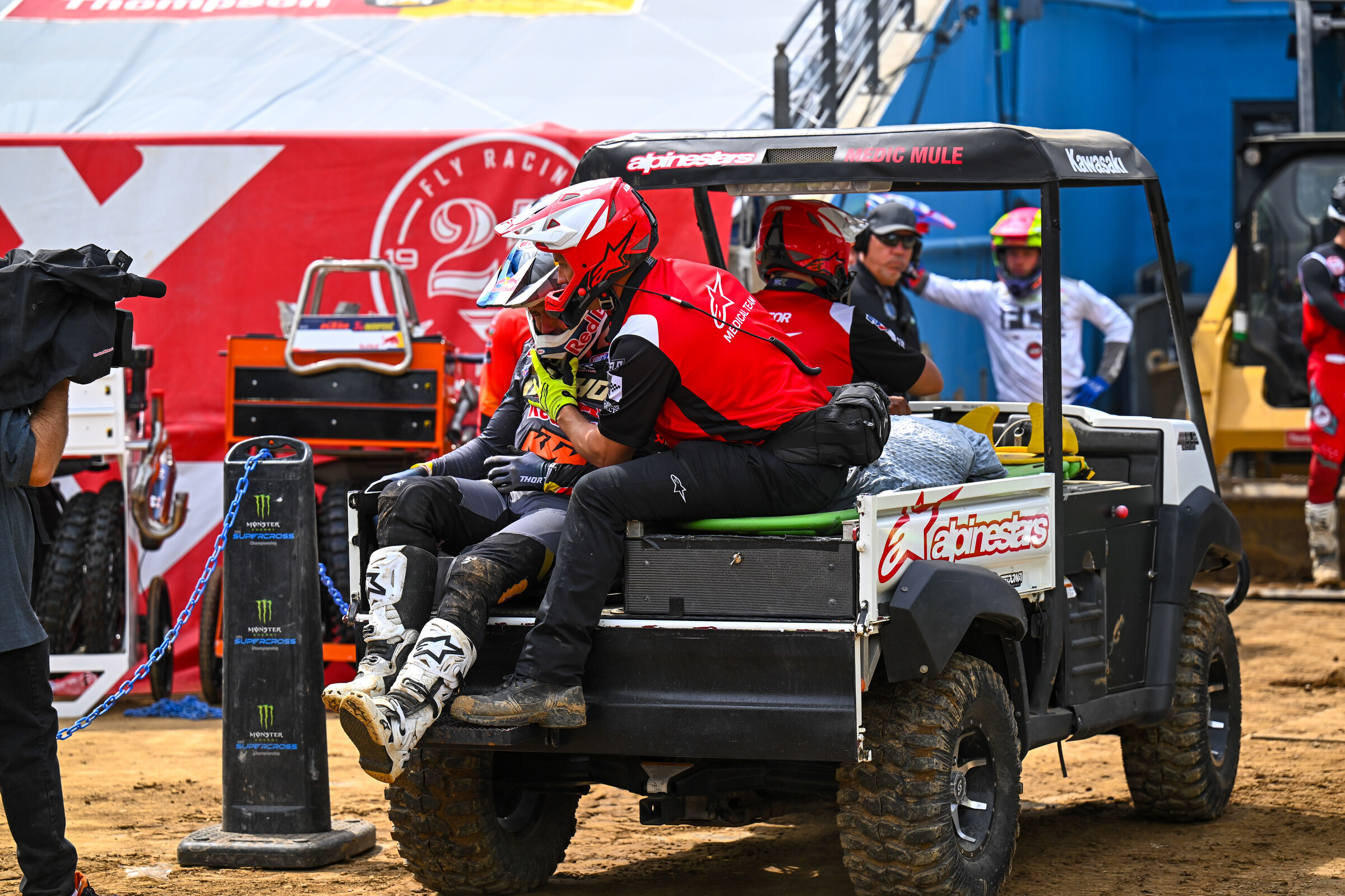 Webb is carted off the Nashville Supercross track following his crash in the first 450SX heat race.