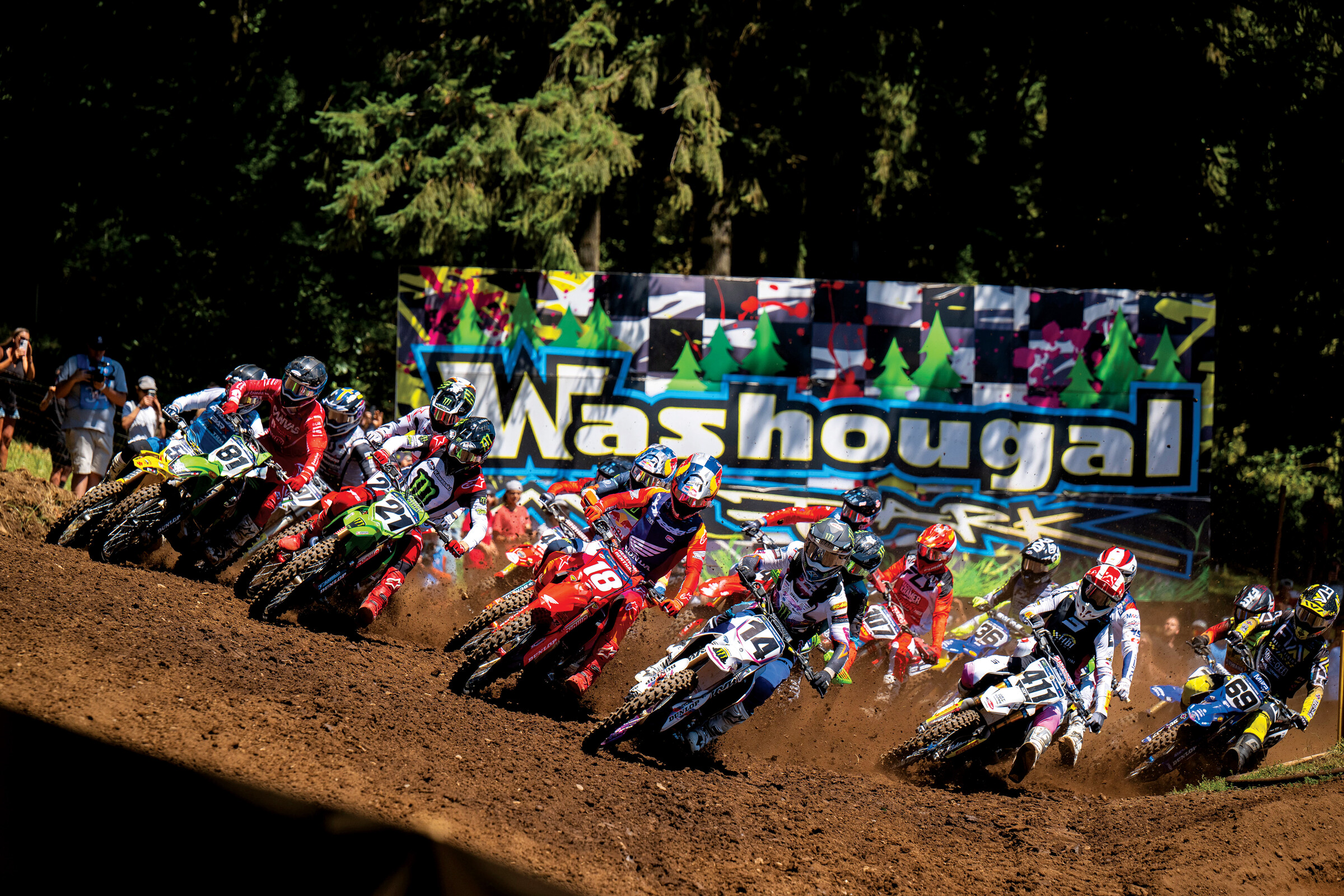 Monster Energy Yamaha Star Racing’s Dylan Ferrandis (14) leading at Washougal race