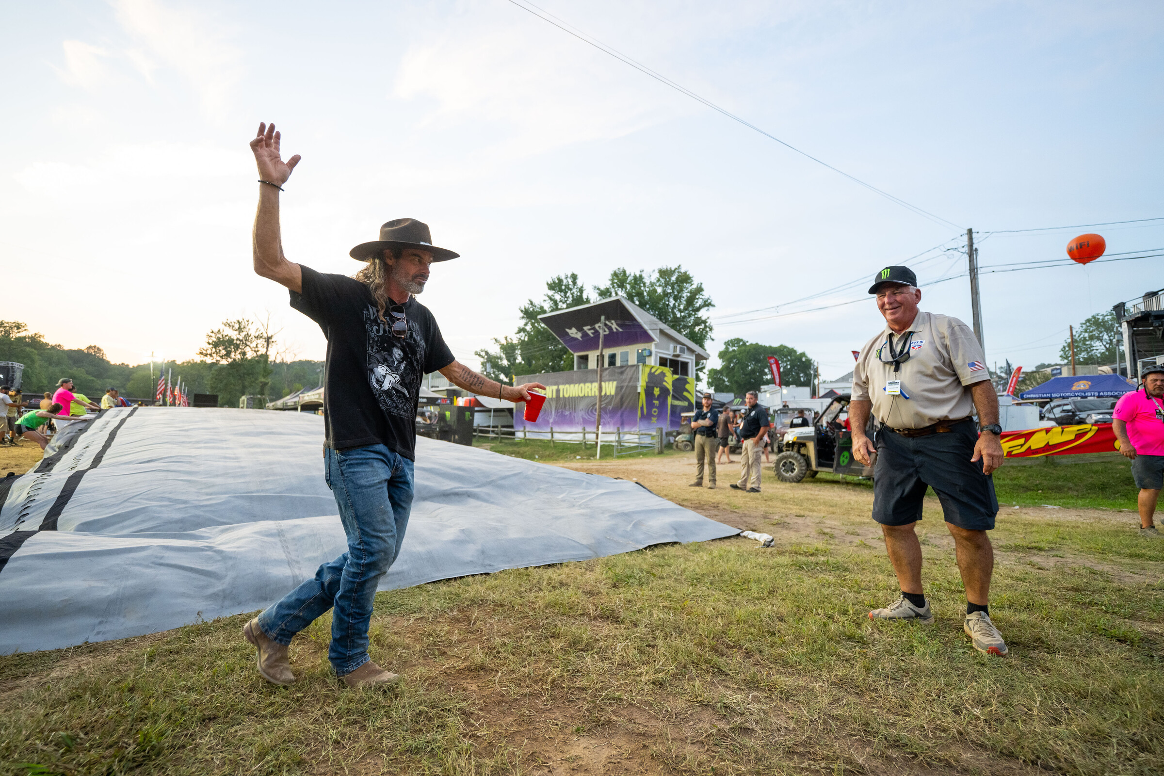 Ryan Hughes getting his dance on with Tim Cotter at Loretta's. 