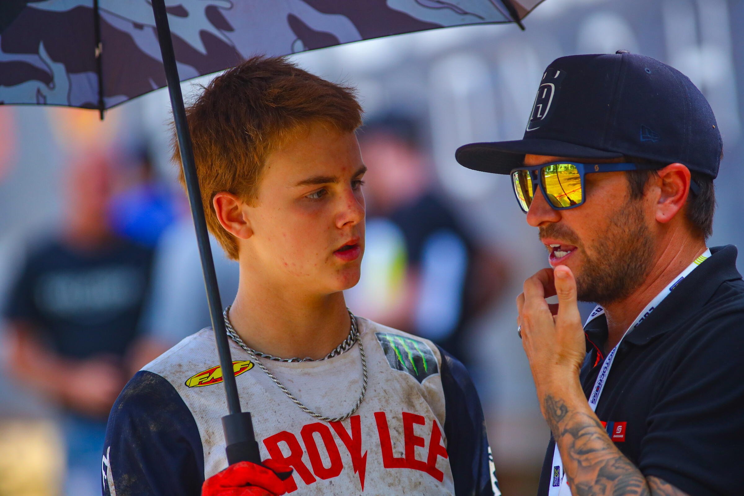 Gibson and Daniel Blair before the second moto at Ironman Raceway.