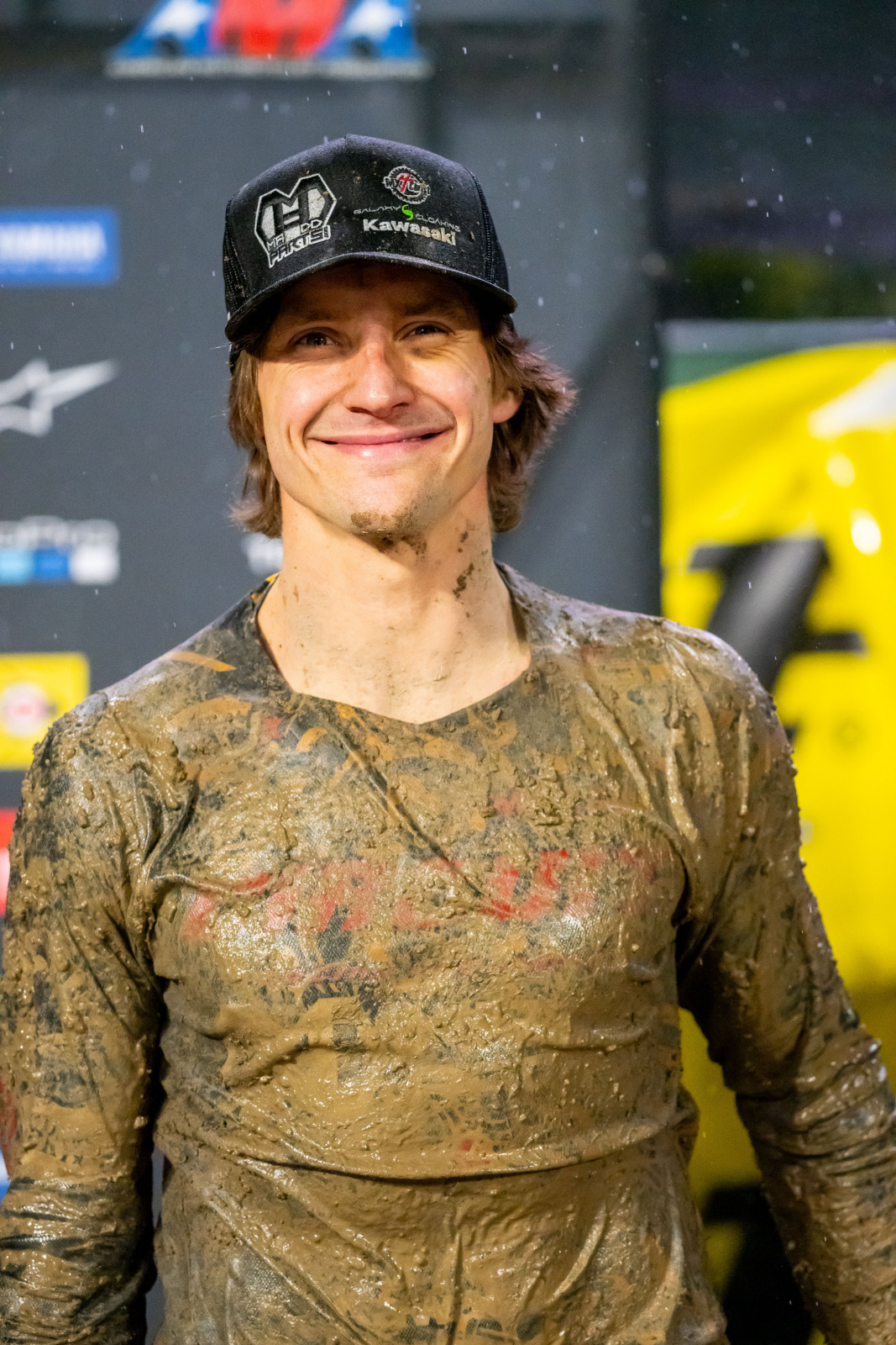 Fredrik Noren smiling through all the mud.