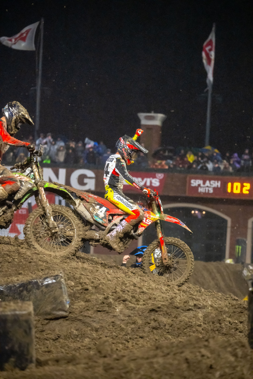 Ryder DiFrancesco celebrating his first ever 250SX heat race win.