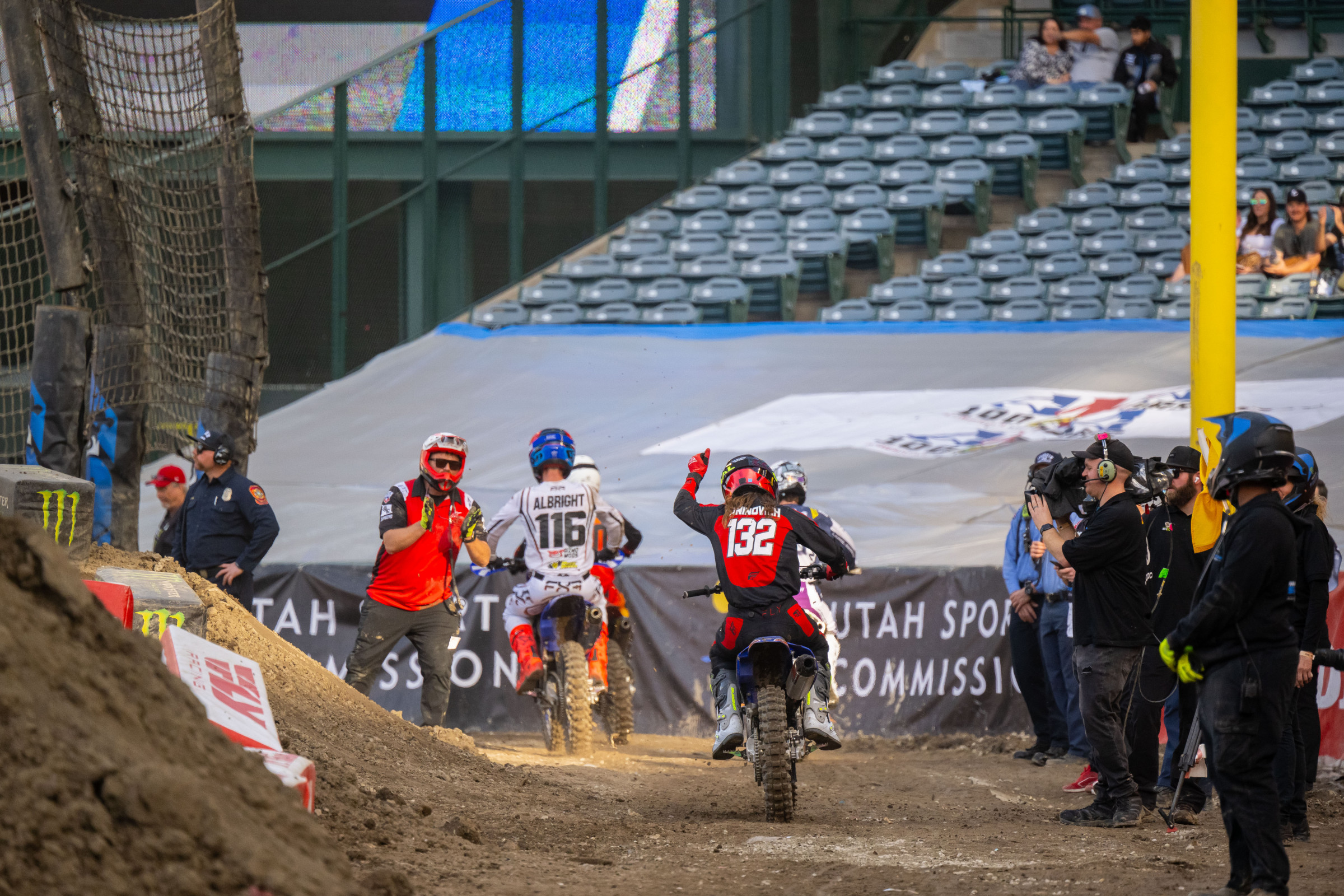 Billy Laninovich celebrates qualifying into the Anaheim 2 Supercross Triple Crown races.