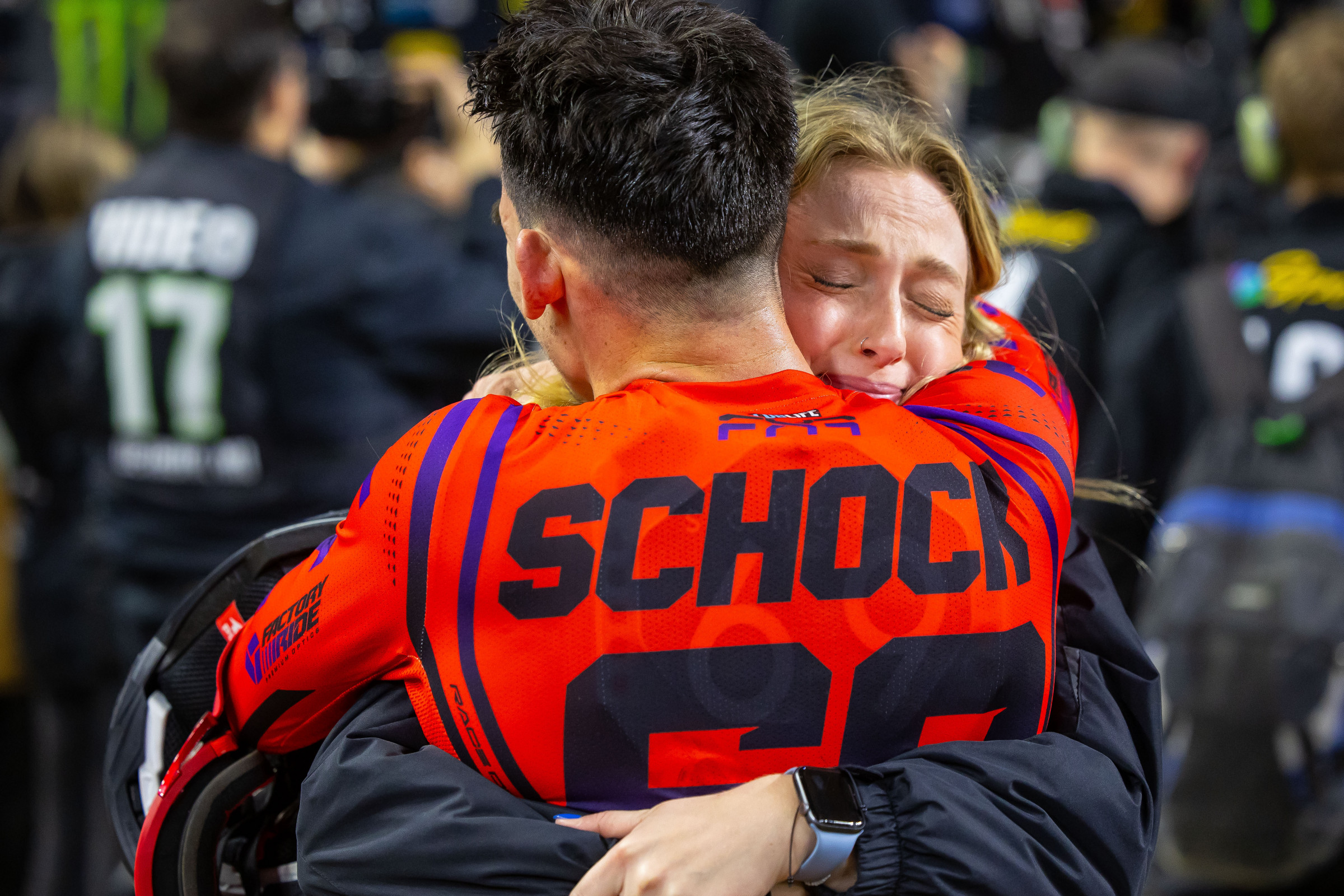 Coty Schock with his fiancé Emily after the race. 