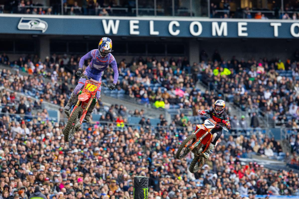 Lawrence crashed into Webb and went down, ending his bid for a fourth-straight win. Plessinger (7) kept him honest down to the finish.