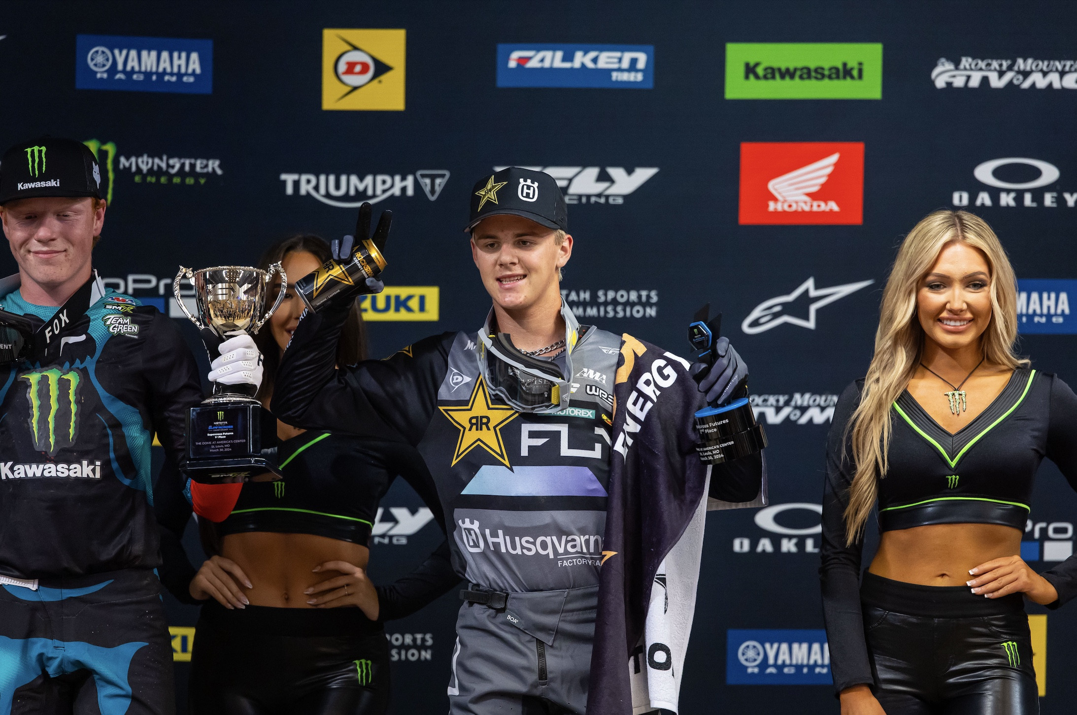 Landon Gibson with race winner Drew Adams (left).