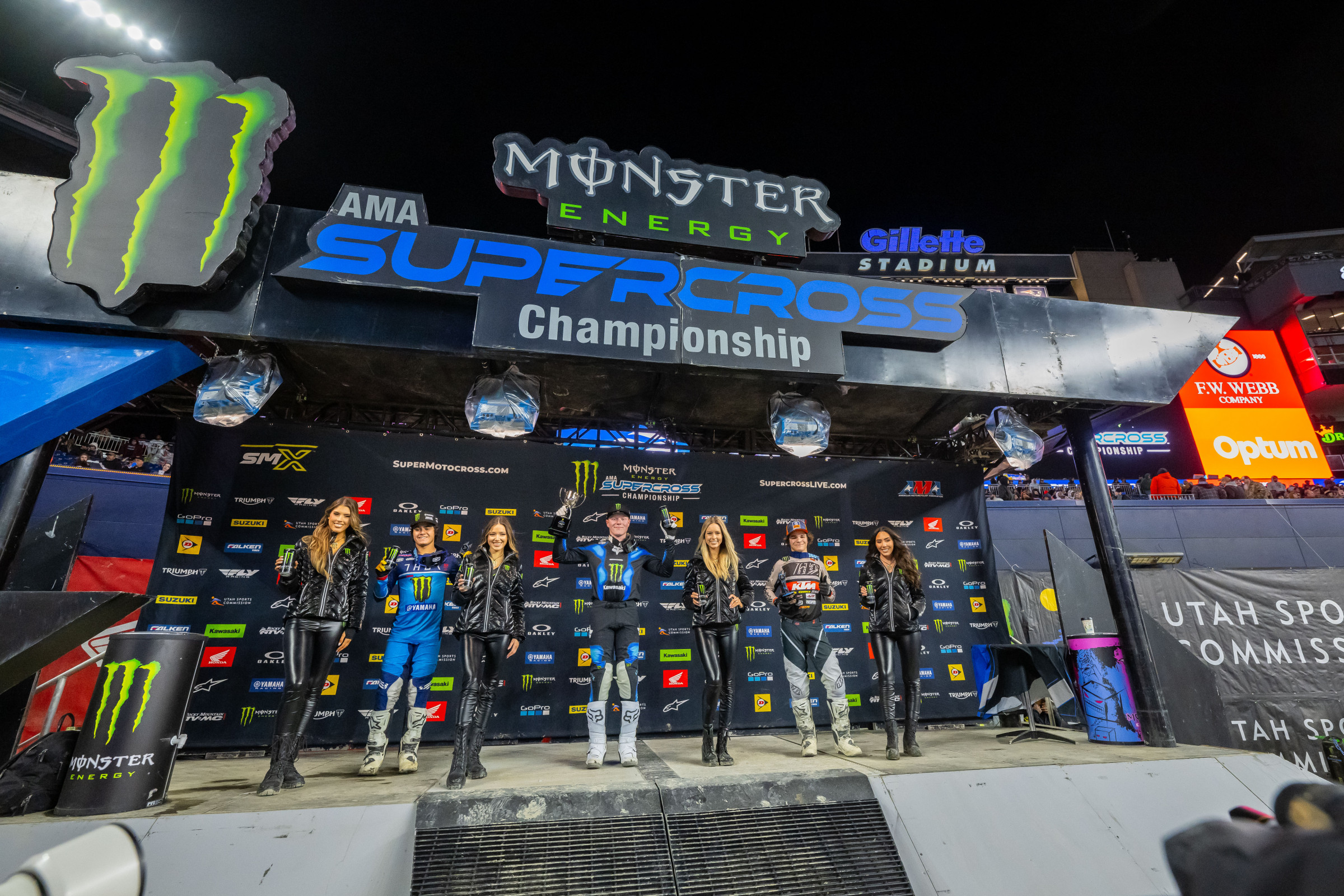Adams, Gavin Towers (left, second), and Fauser on the podium.