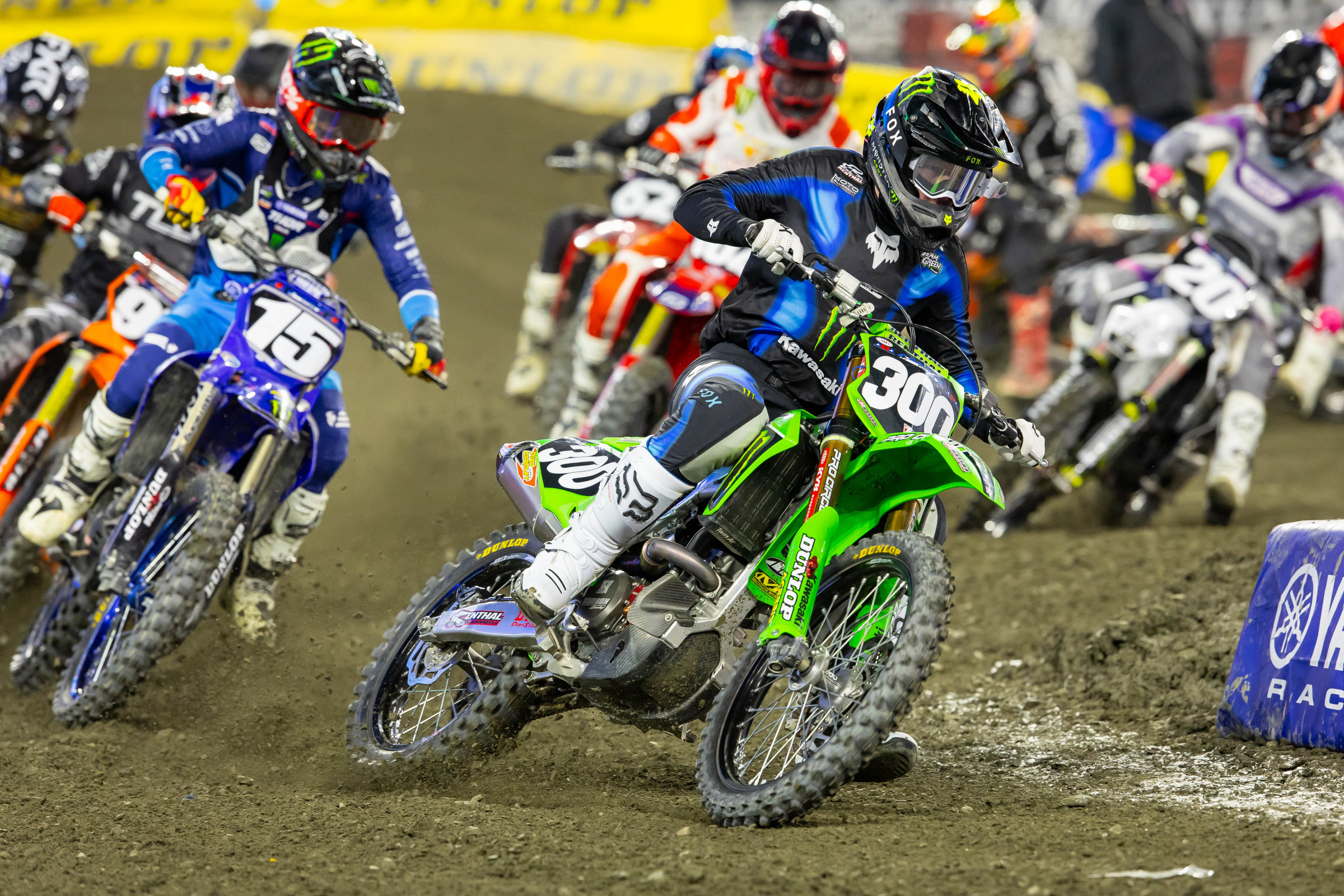 Adams at the start of the Supercross Futures main event at the Foxborough SX.