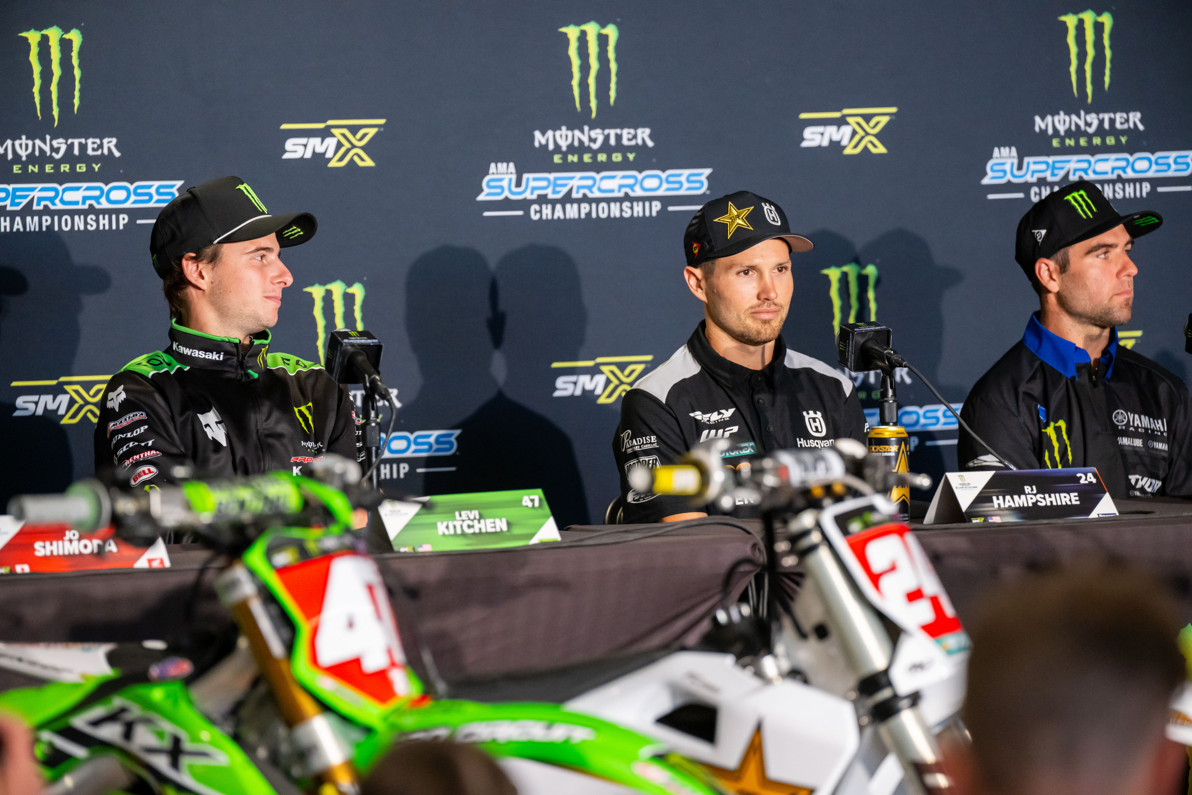 Kitchen and Hampshire at yesterday's press conference. Jordon Smith (right) is still technically in contention, 21 points down on the lead duo.