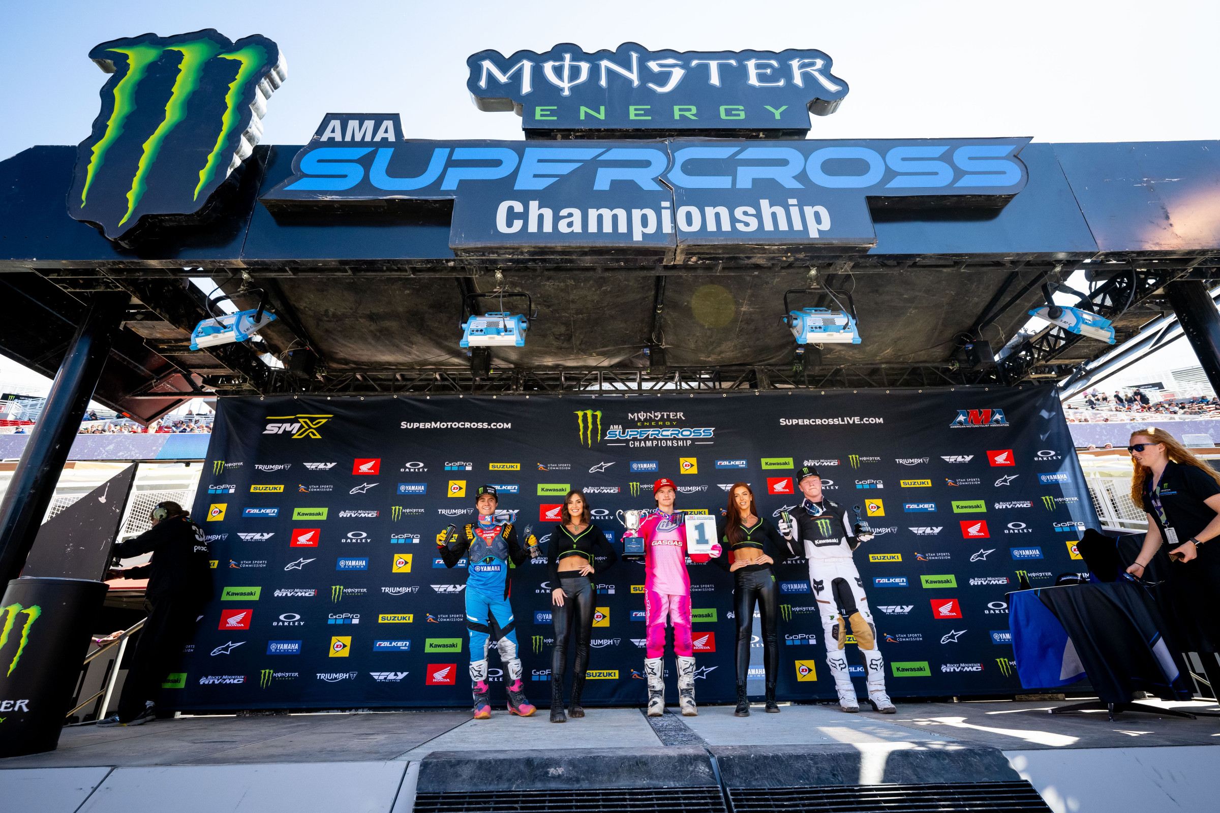 SX Futures main event podium: Davies, Adams, and Towers.