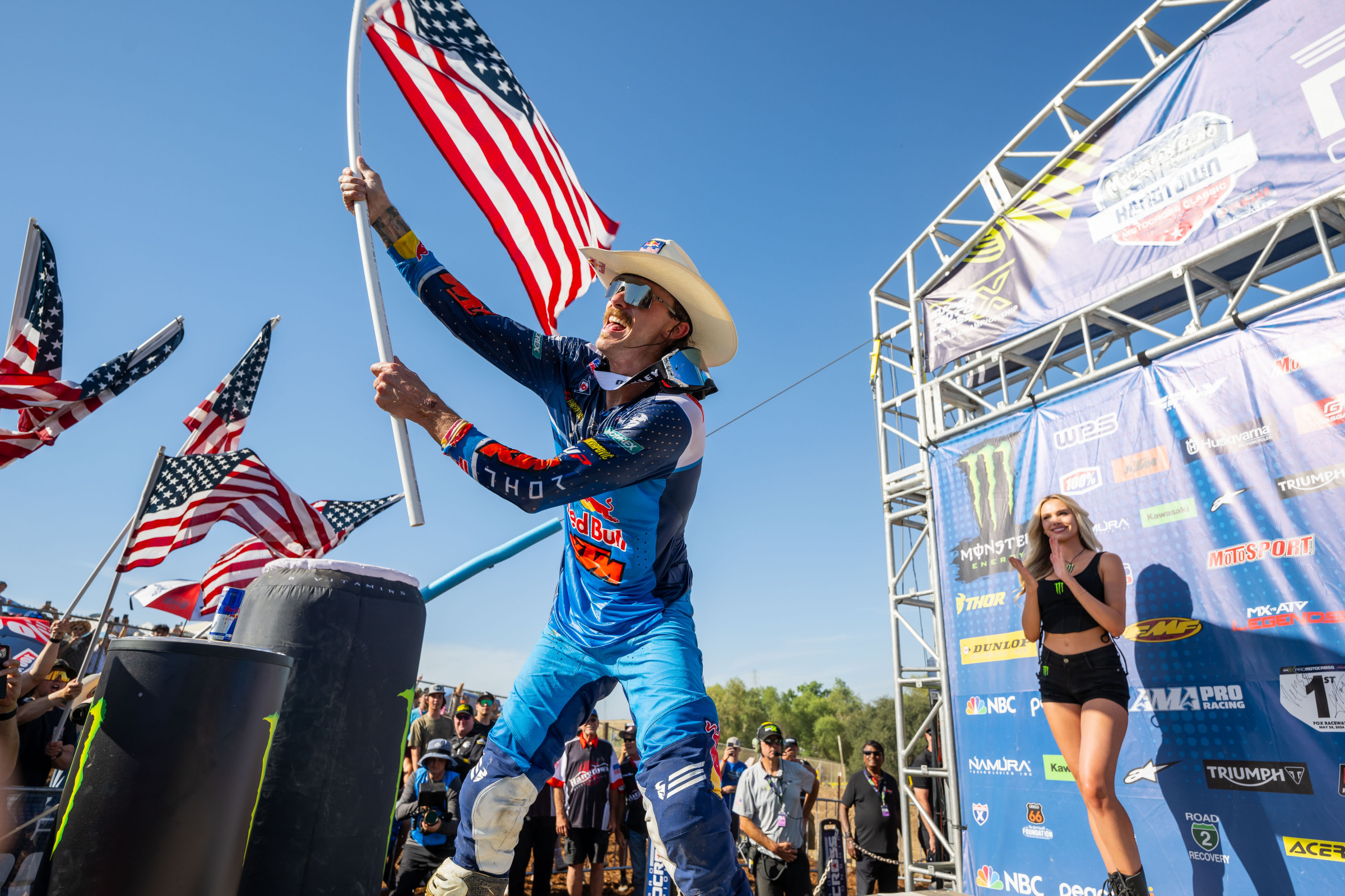 Aaron Plessinger celebrates a podium finish at Hangtown.