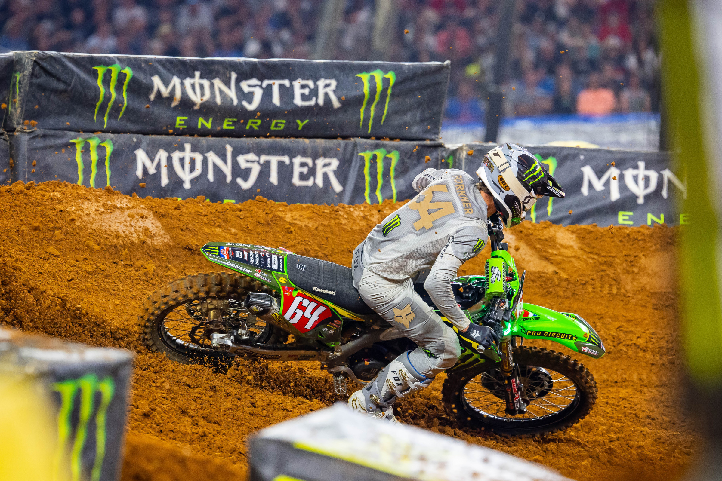 Forkner at the 2024 Arlington Supercross, which will be his last race with Kawasaki.