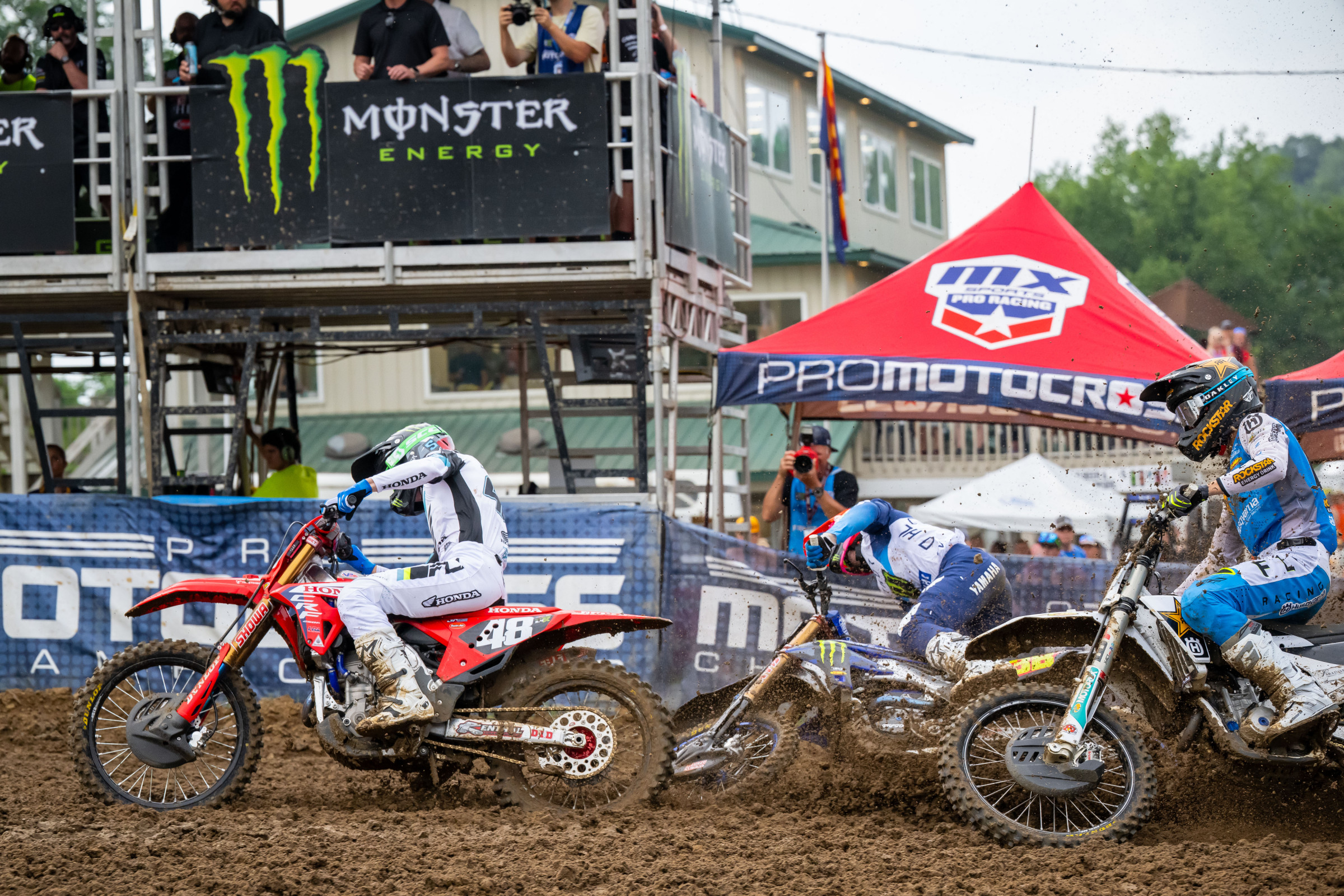 Deegan and Hymas tangling off the start in Moto Two.