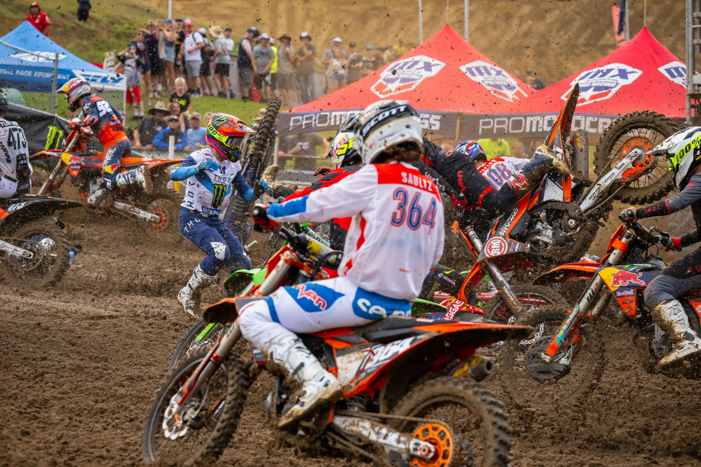The rain contributed to the chaos off the start in the second 250 moto.
