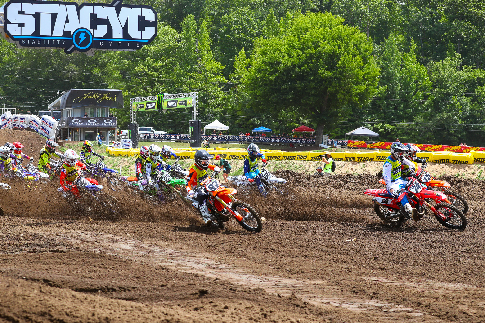 #97 Noah Stevens and #74 Jaxon Pascal out front in the second College (18-24) moto.