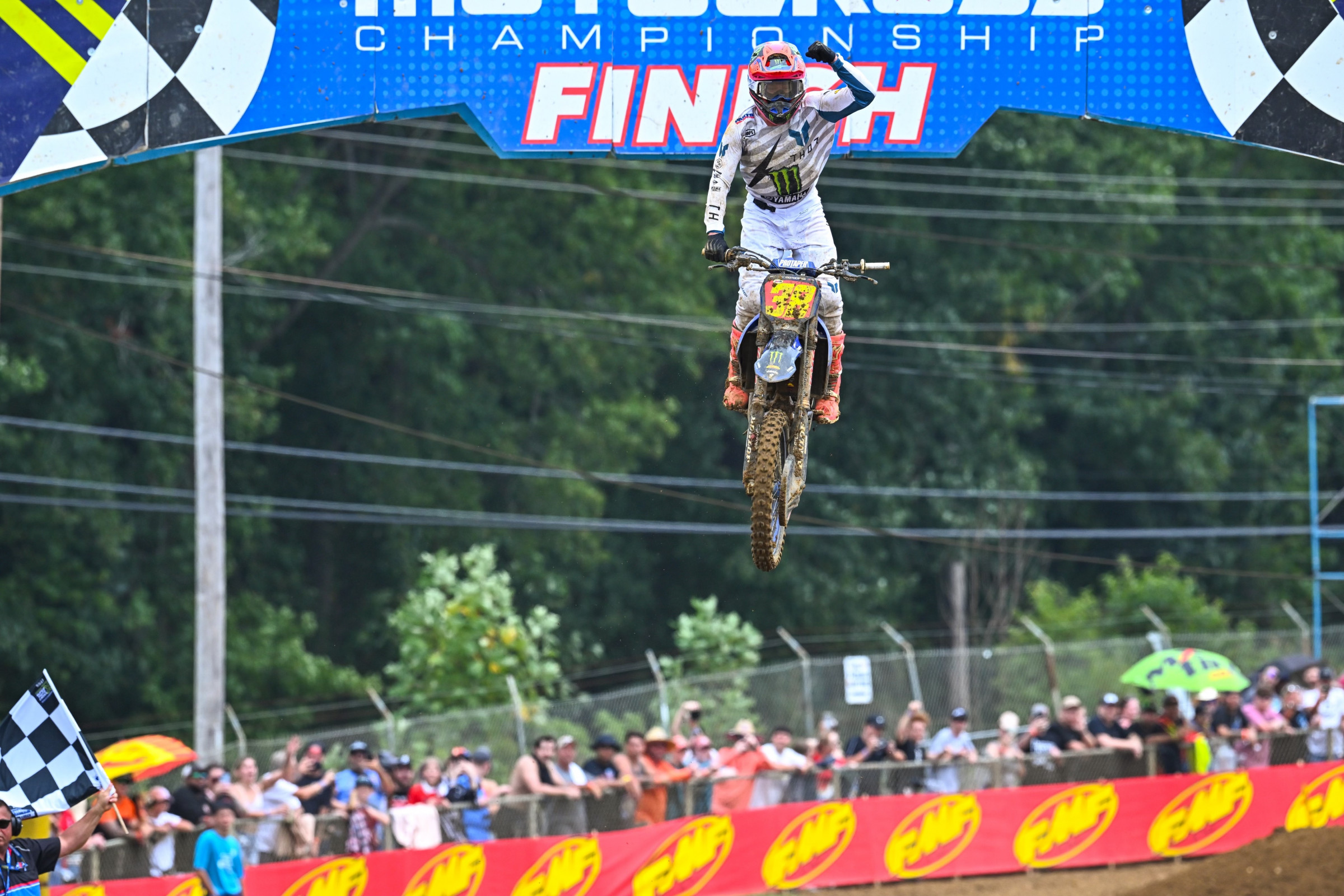 Haiden Deegan takes the first moto win.