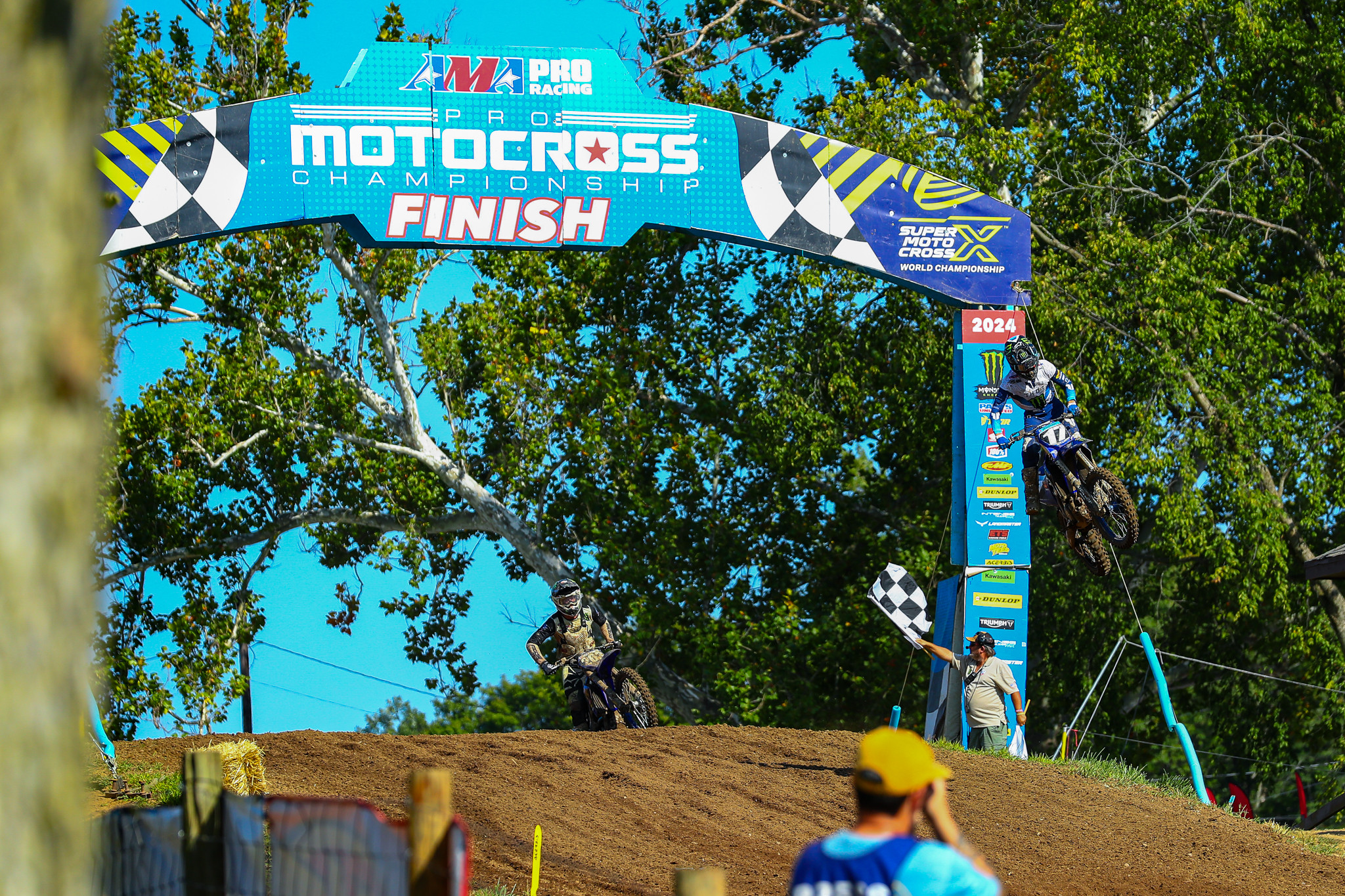 Cole Davies holding off Avery Long at the finish line of moto two.