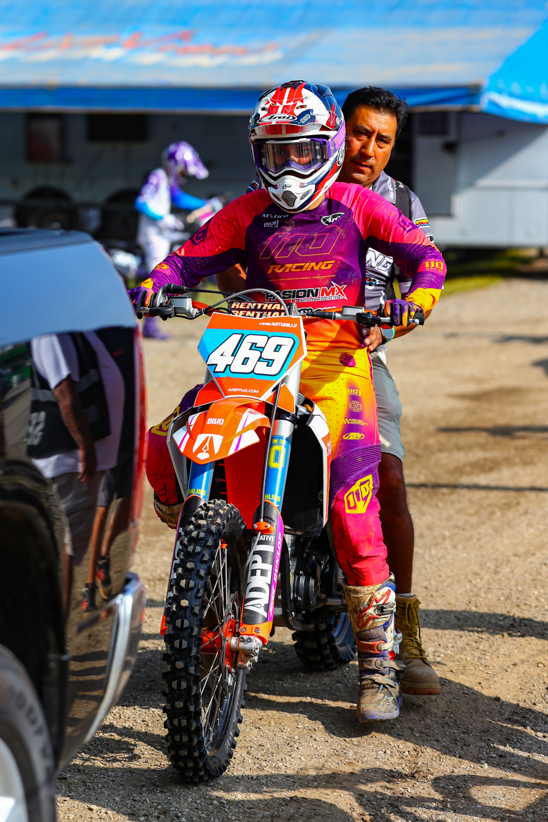 Heading through the pits and to the track at Ironman Raceway.