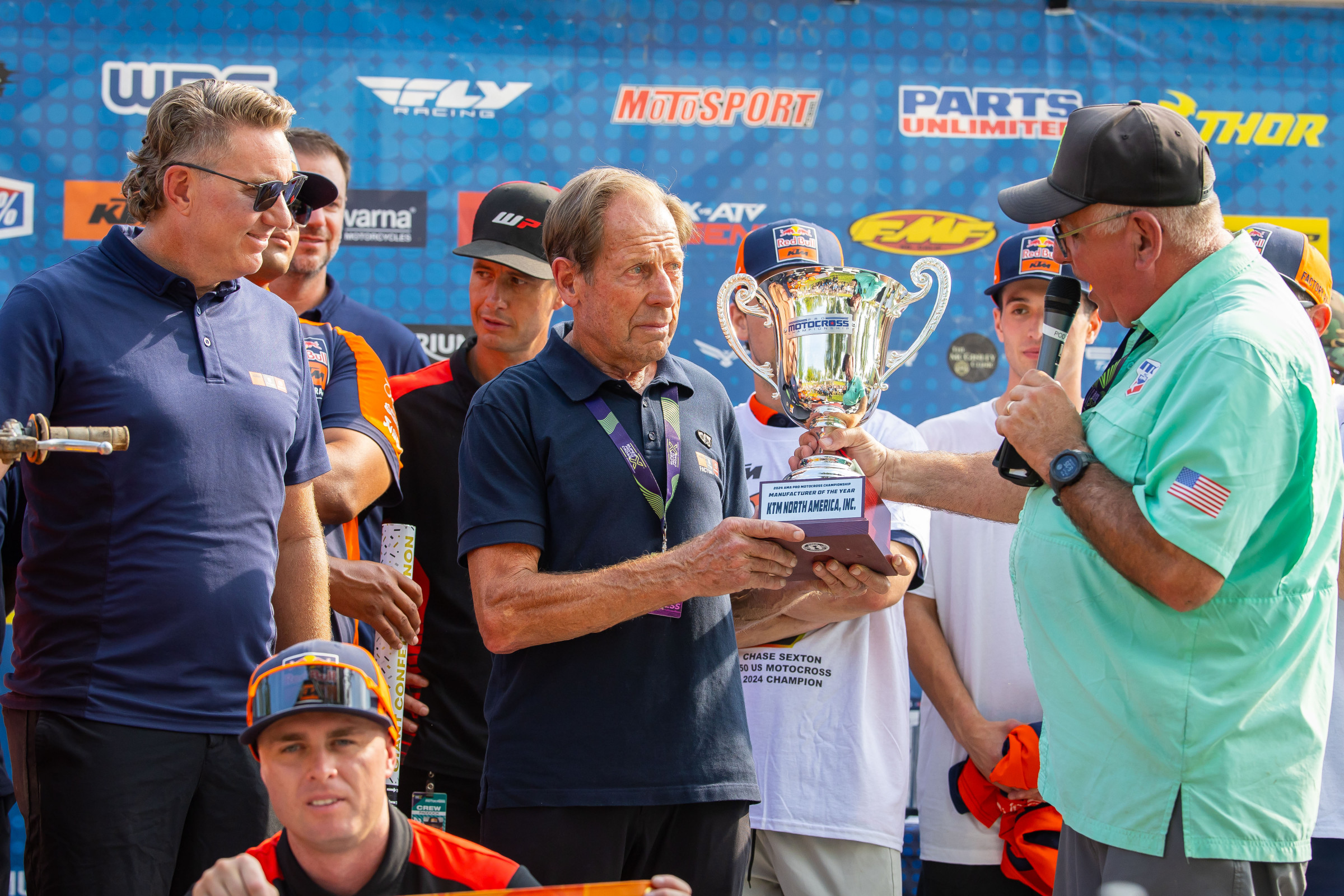 Roger De Coster taking the 2024 Manufacturer’s Cup trophy