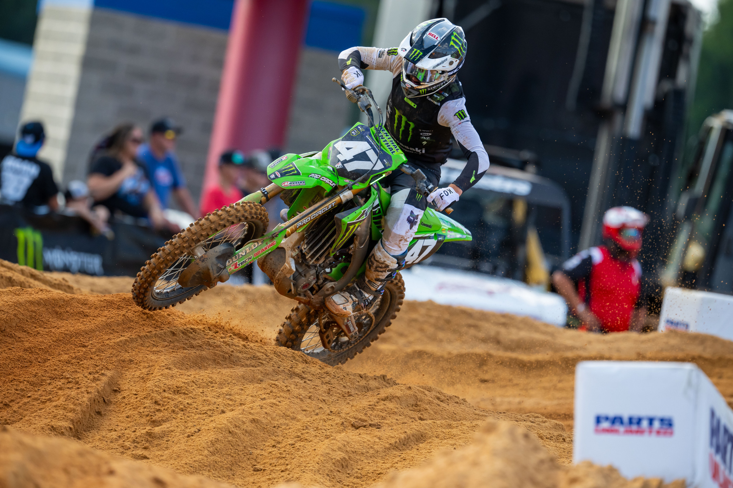 Levi Kitchen opened up a big lead for a bit of Moto 2, but made mistakes which allowed Deegan to sail past him. His podium keeps him close, points-wise.