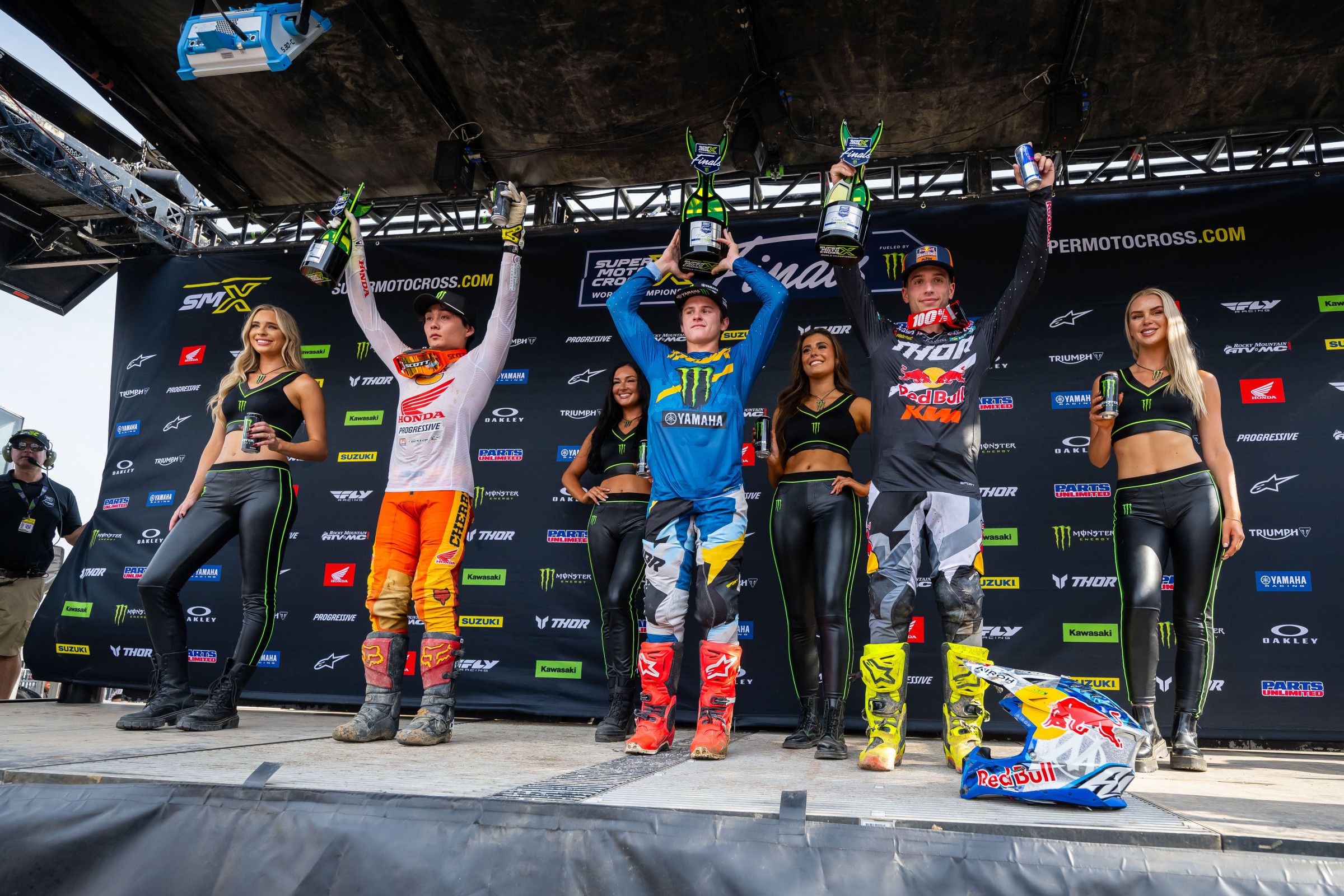The 250SMX overall podium at the SMX Playoff 2 round.