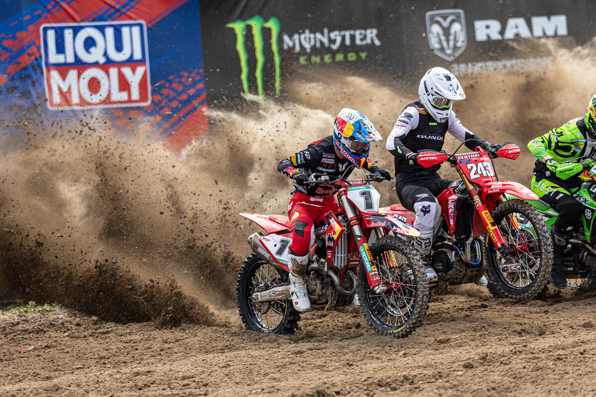Jorge Prado and Tim Gajser side-by-side off the gates.