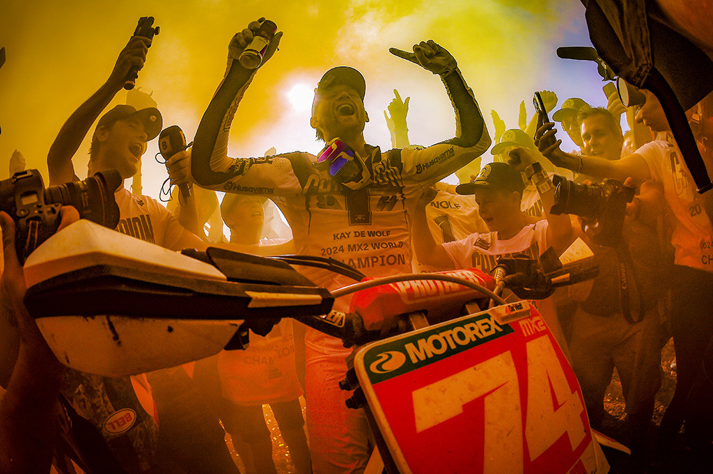 The Dutchman celebrates the MX2 World Championship.