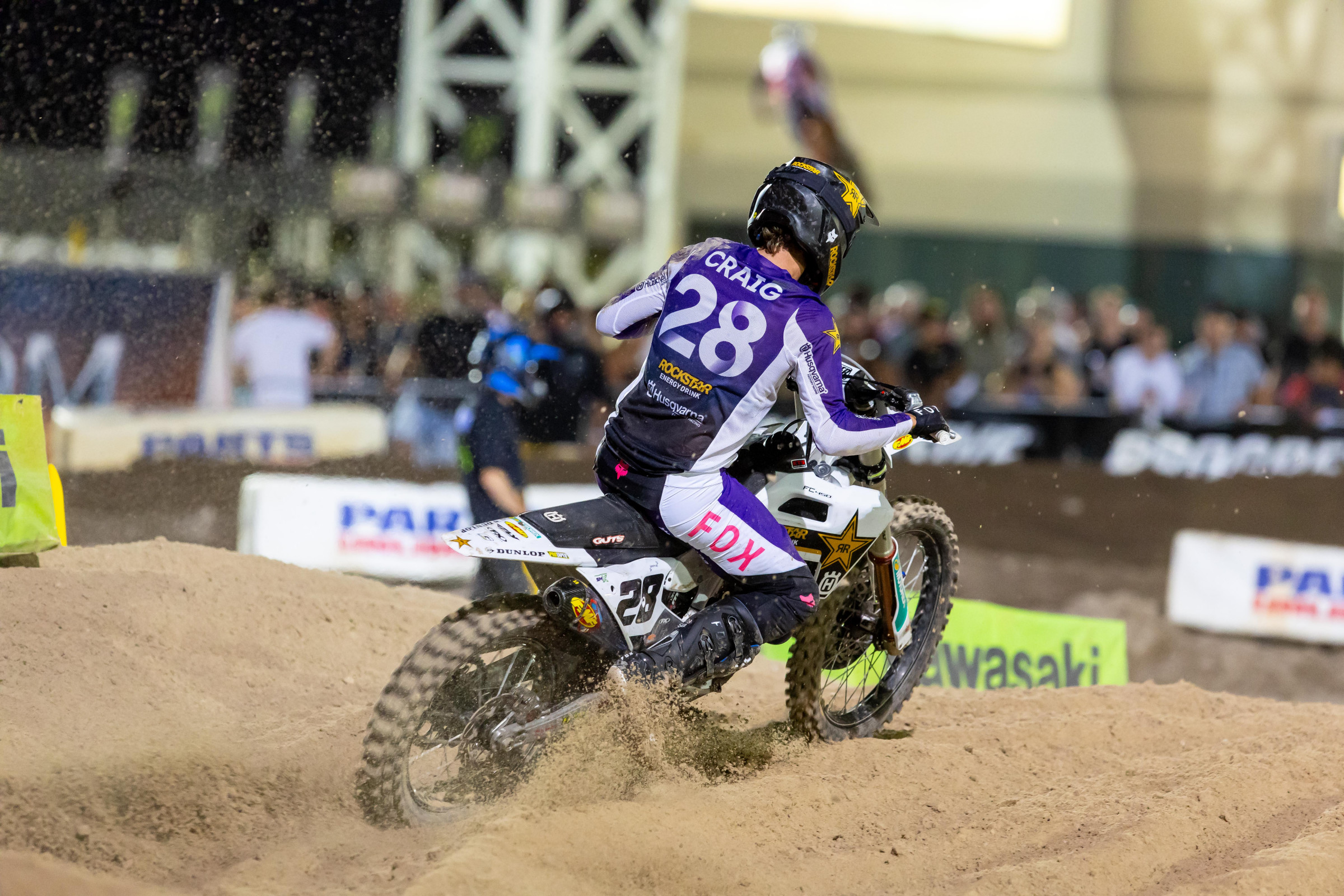 Christian Craig racing his Rockstar Energy Husqvarna for the last time at Las Vegas SMX.