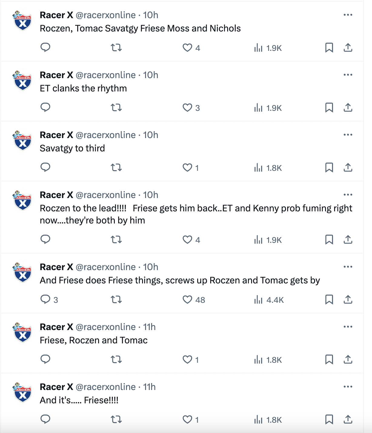 Friese grabbed the first holeshot of the season, and the battle was on from there.