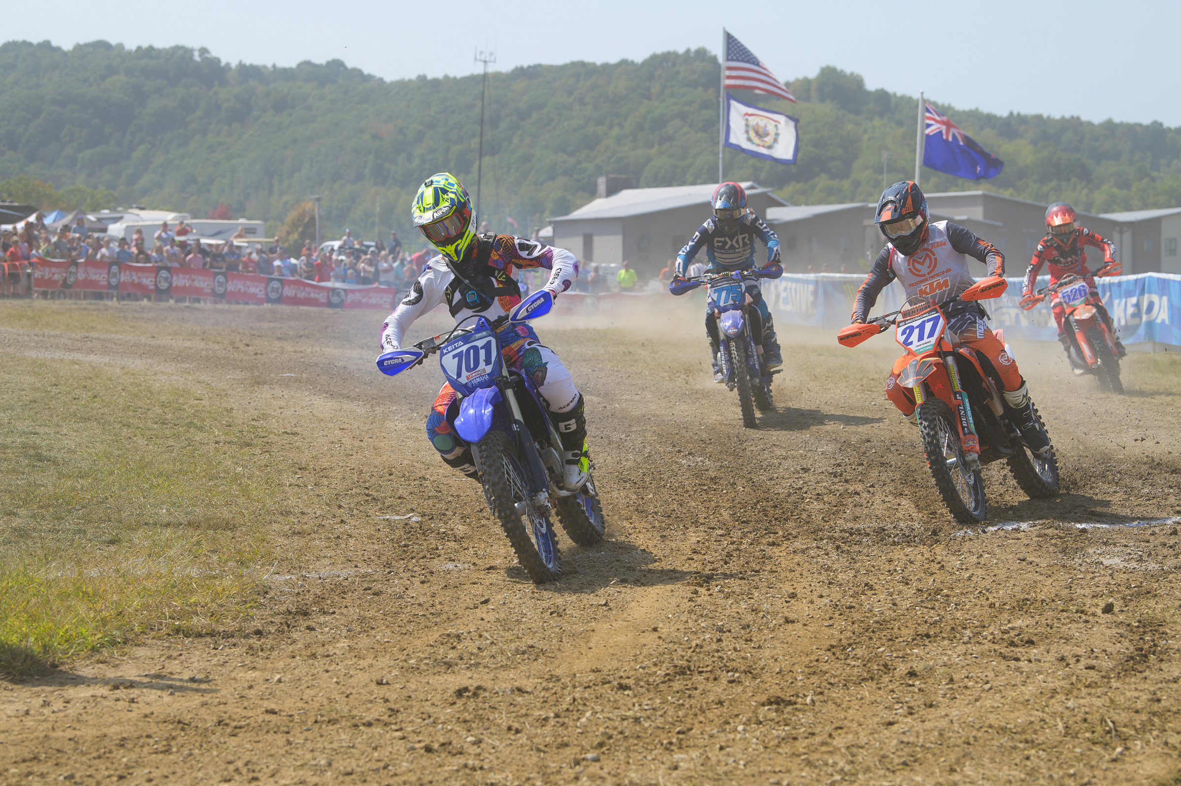 JNCC Racer, Keita Watanabe, grabbing the FMF XC3 holeshot at The Mountaineer GNCC.