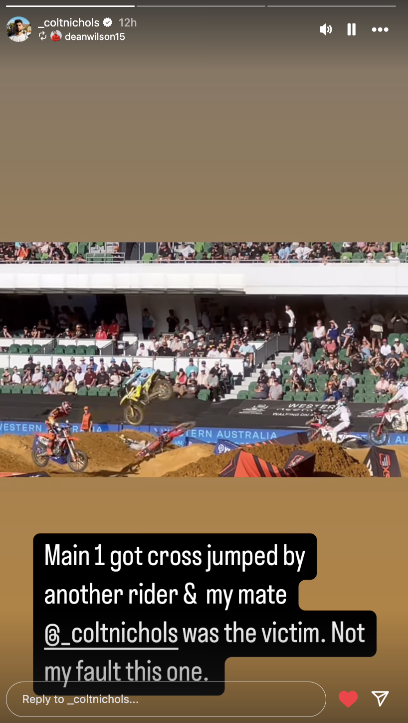 Dean Wilson posted a clip of the crash on his Instagram story, which Nichols reposted.
