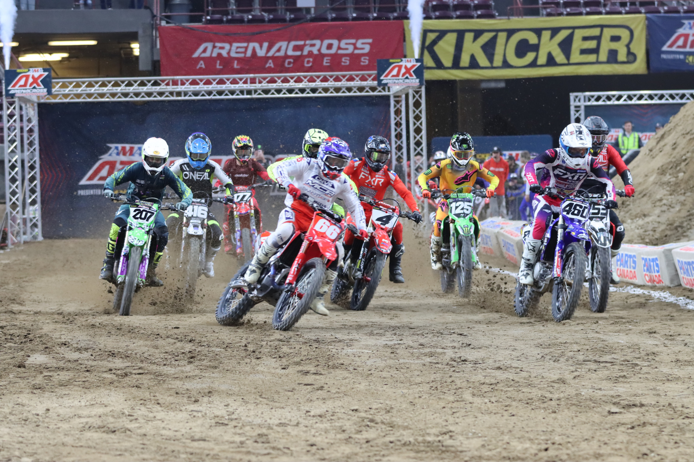 Vince Friese (66) nailing the start.