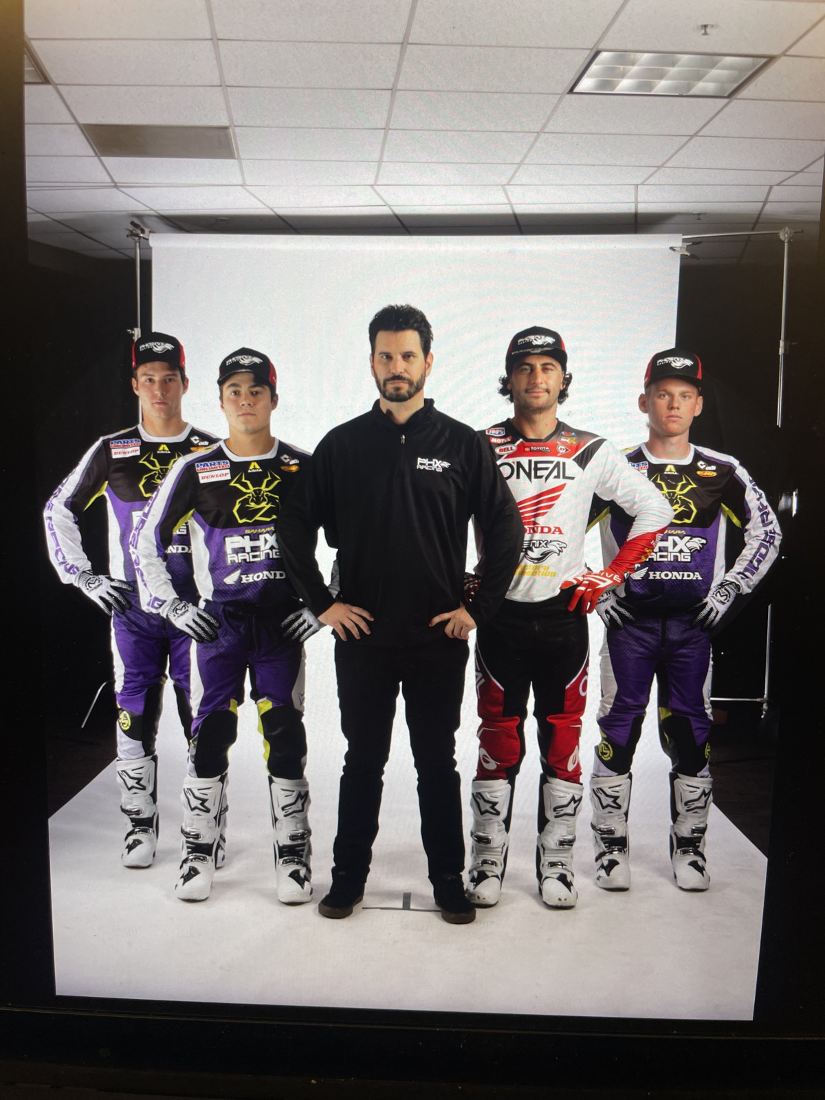 The 2025 Phoenix Racing Honda squad (from left to right): Nick Romano, Gavin Towers, team manager Josh Wisenor, Dylan Ferrandis, and Evan Ferry.