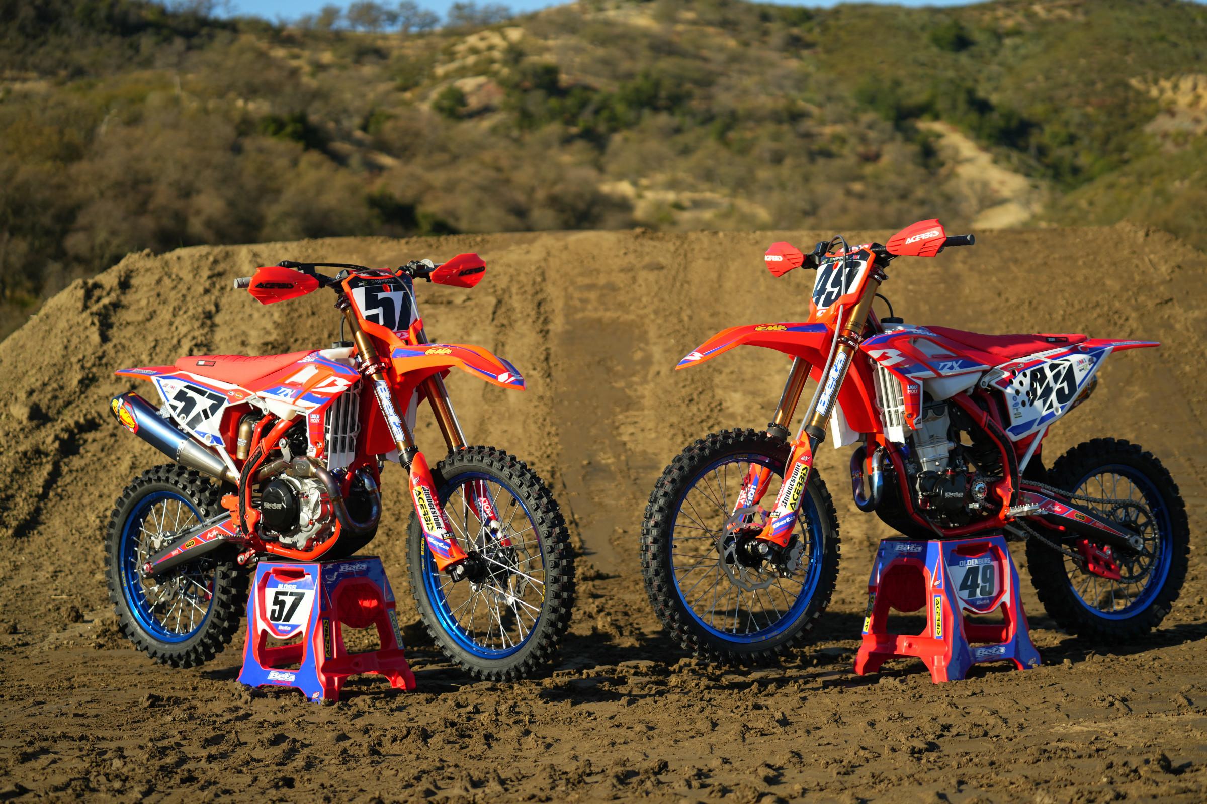 #49 Mitchell Oldenburg's Beta 450 RX and #57 Benny Bloss' Beta 450 RX