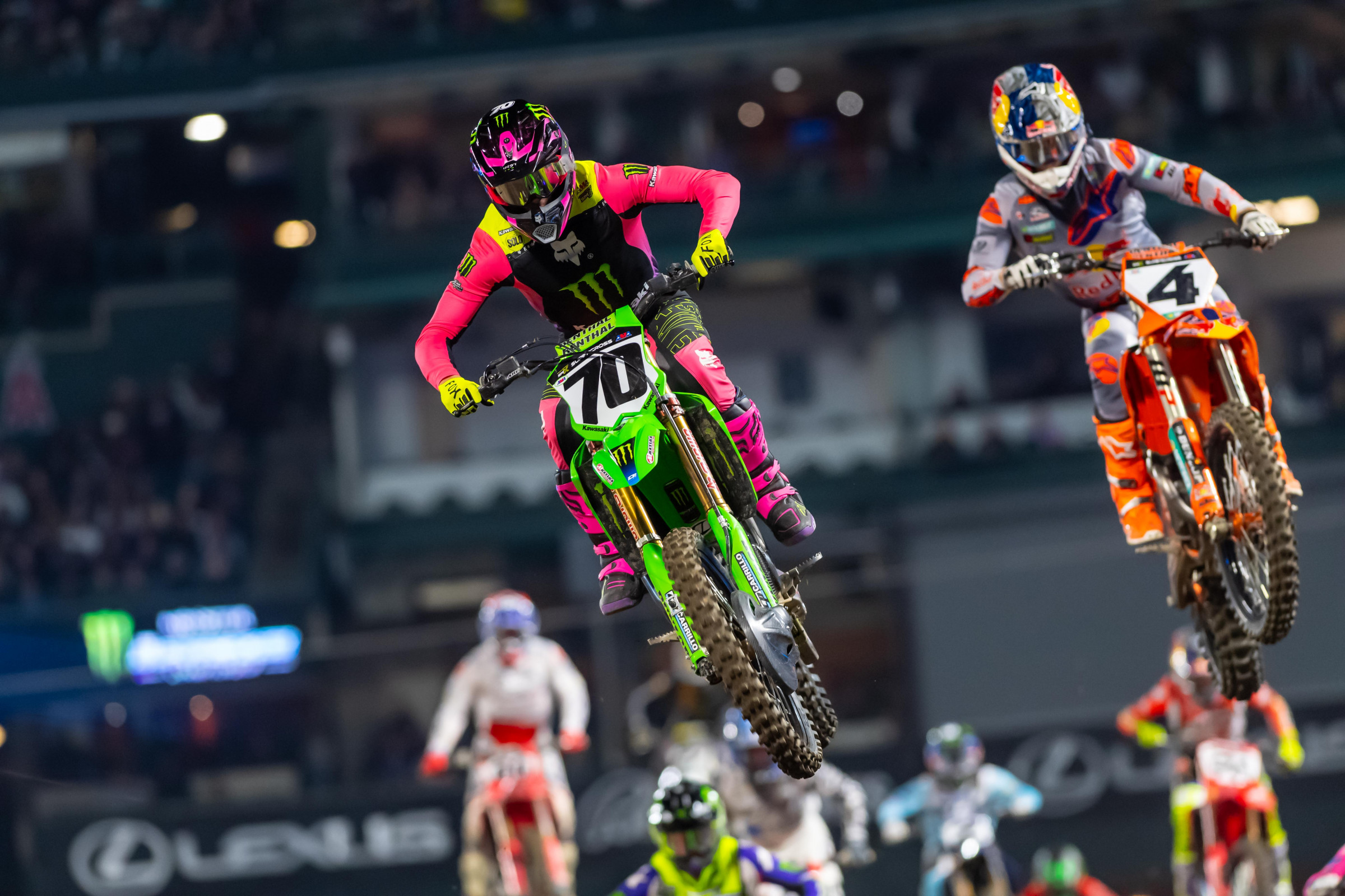 Jorge Prado holeshot and was running eighth before going down in the whoops.