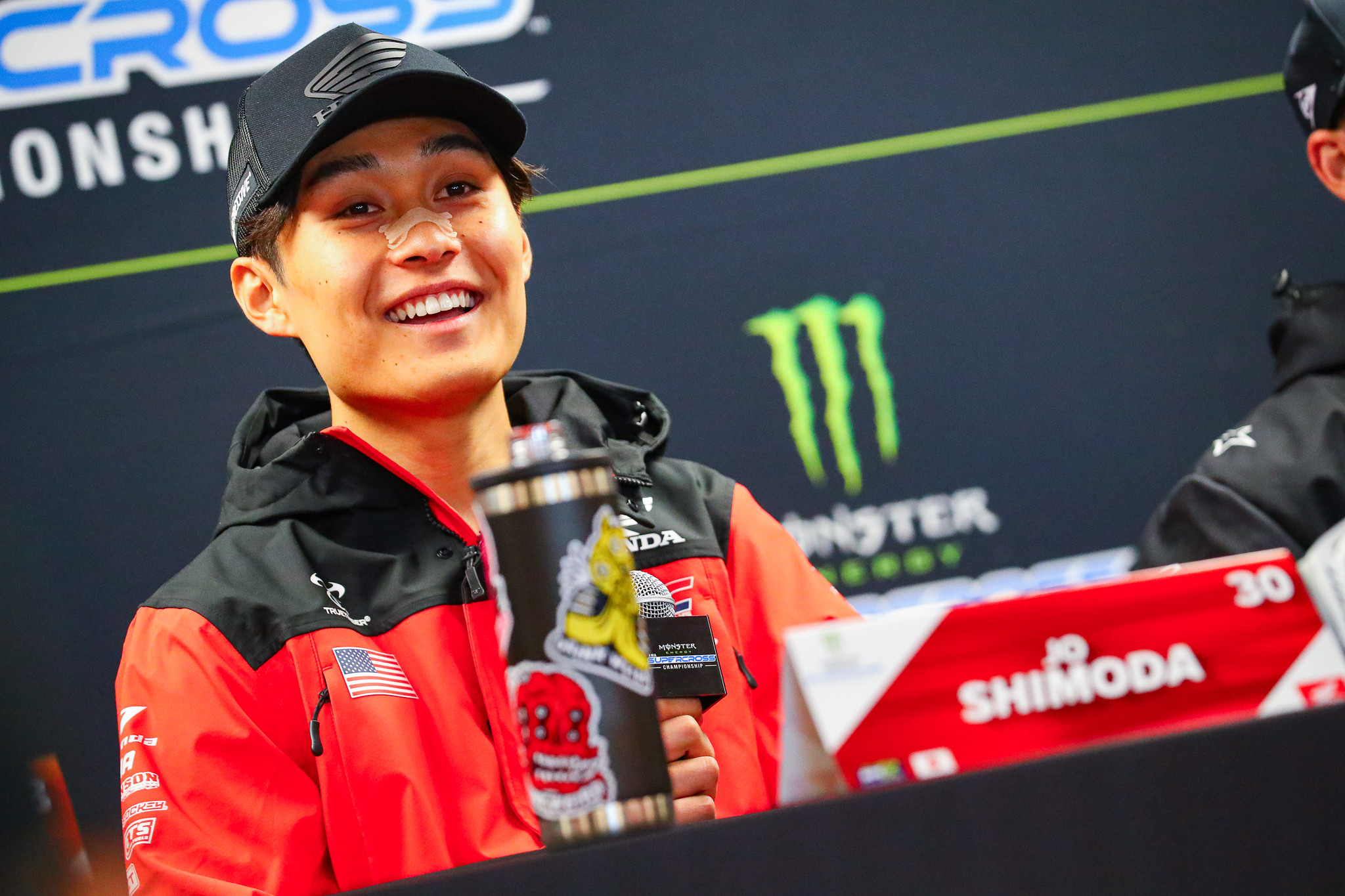 Jo Shimoda during the post-race press conference.