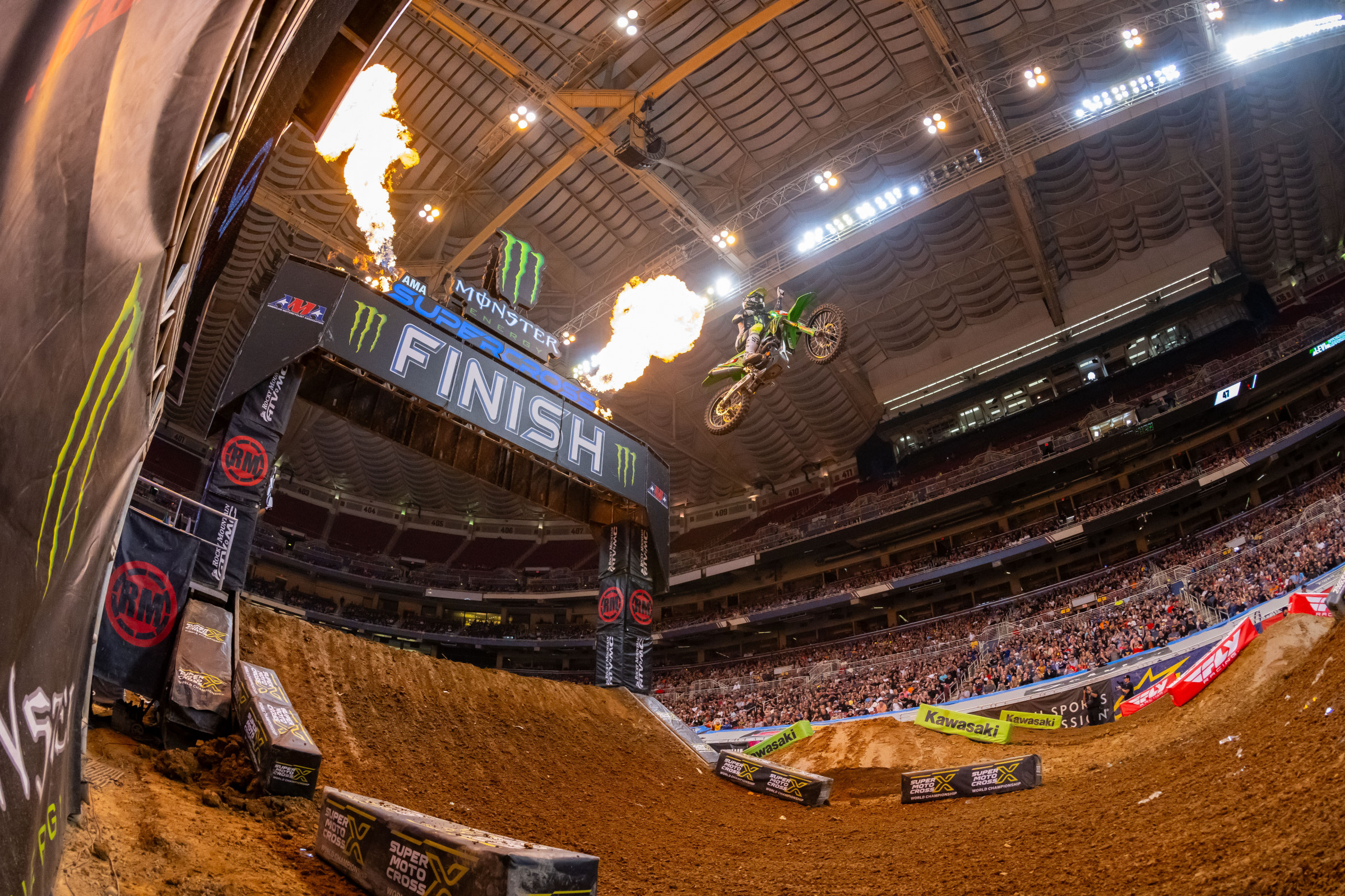 Levi Kitchen winning the 2024 St. Louis Supercross Triple Crown with 1-1-1 race finishes.