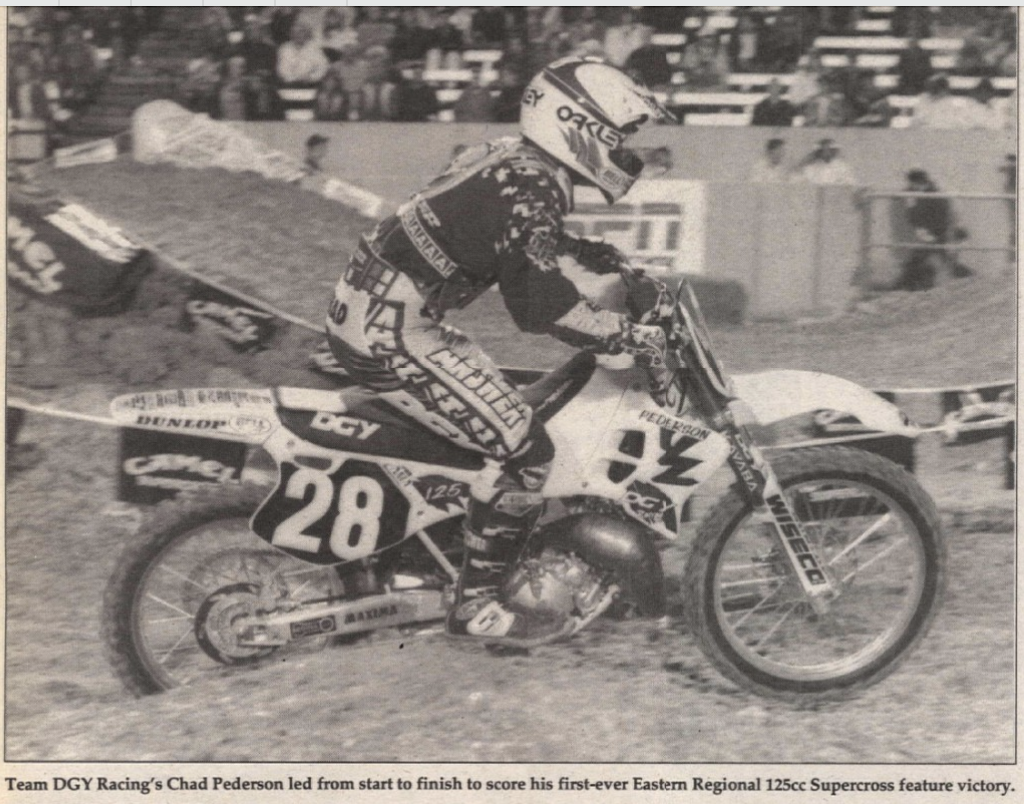 Chad Pederson in Cycle News the night he won the Tampa 125SX in 19993.